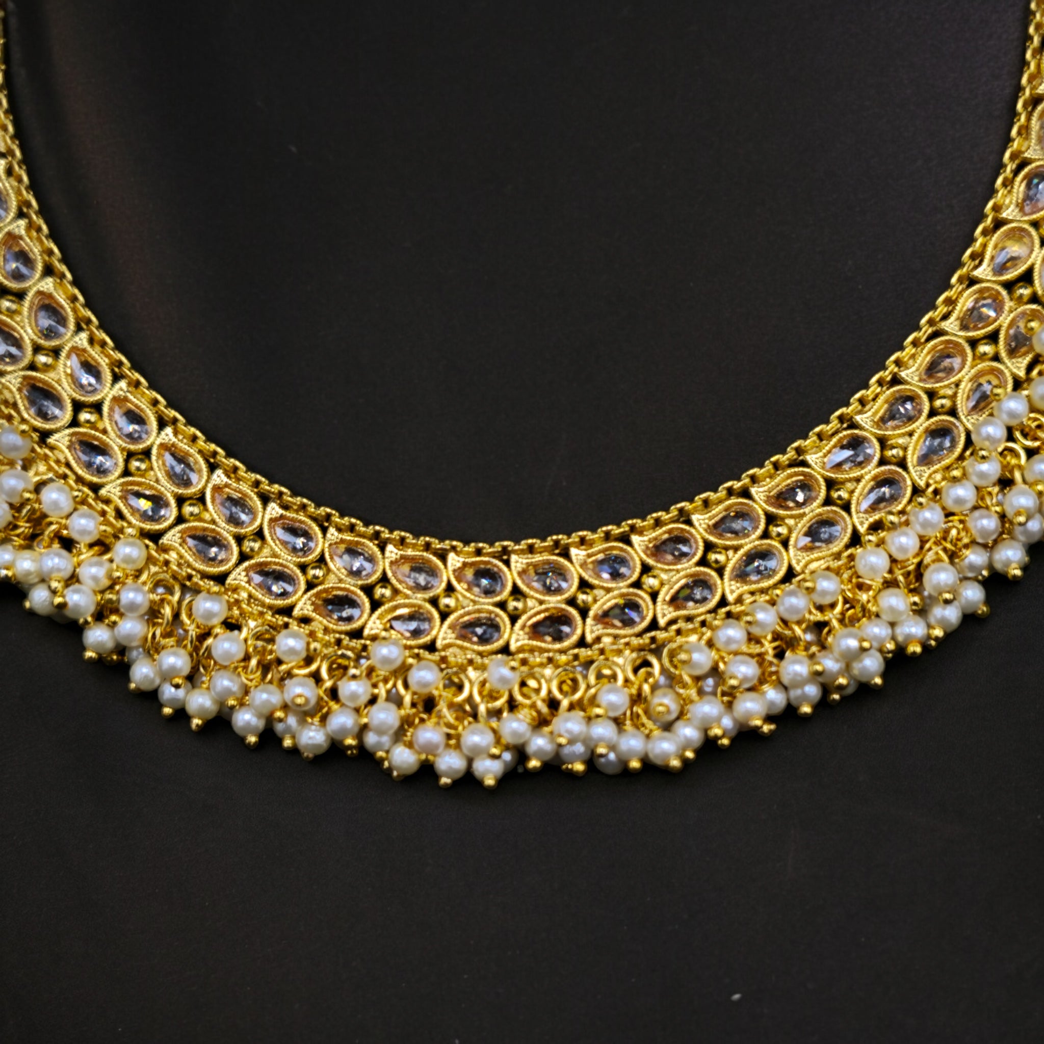 Gold Plated LCT Stone Pearl Necklace with Earrings