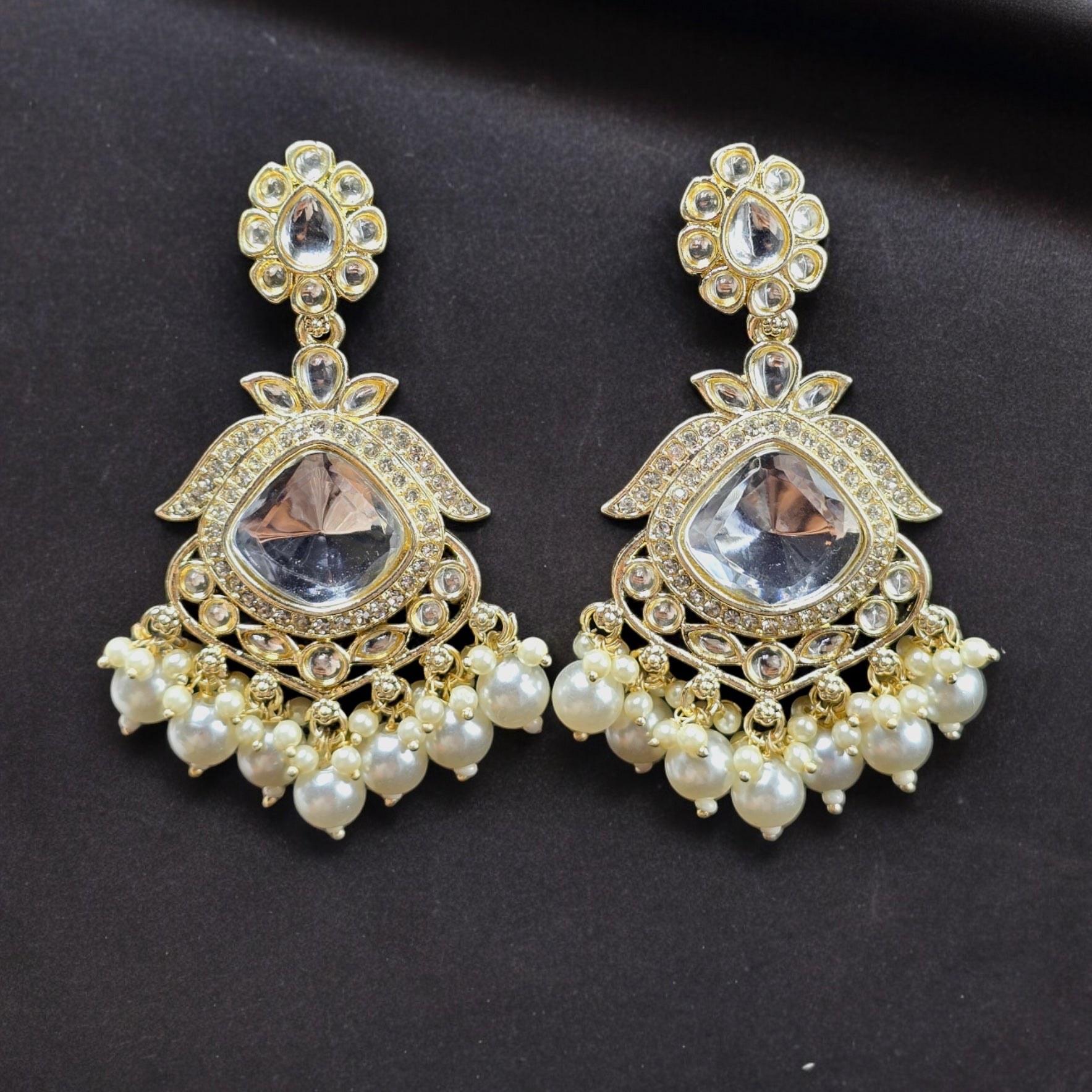 White Pearl Kundan Indo-Western Earring