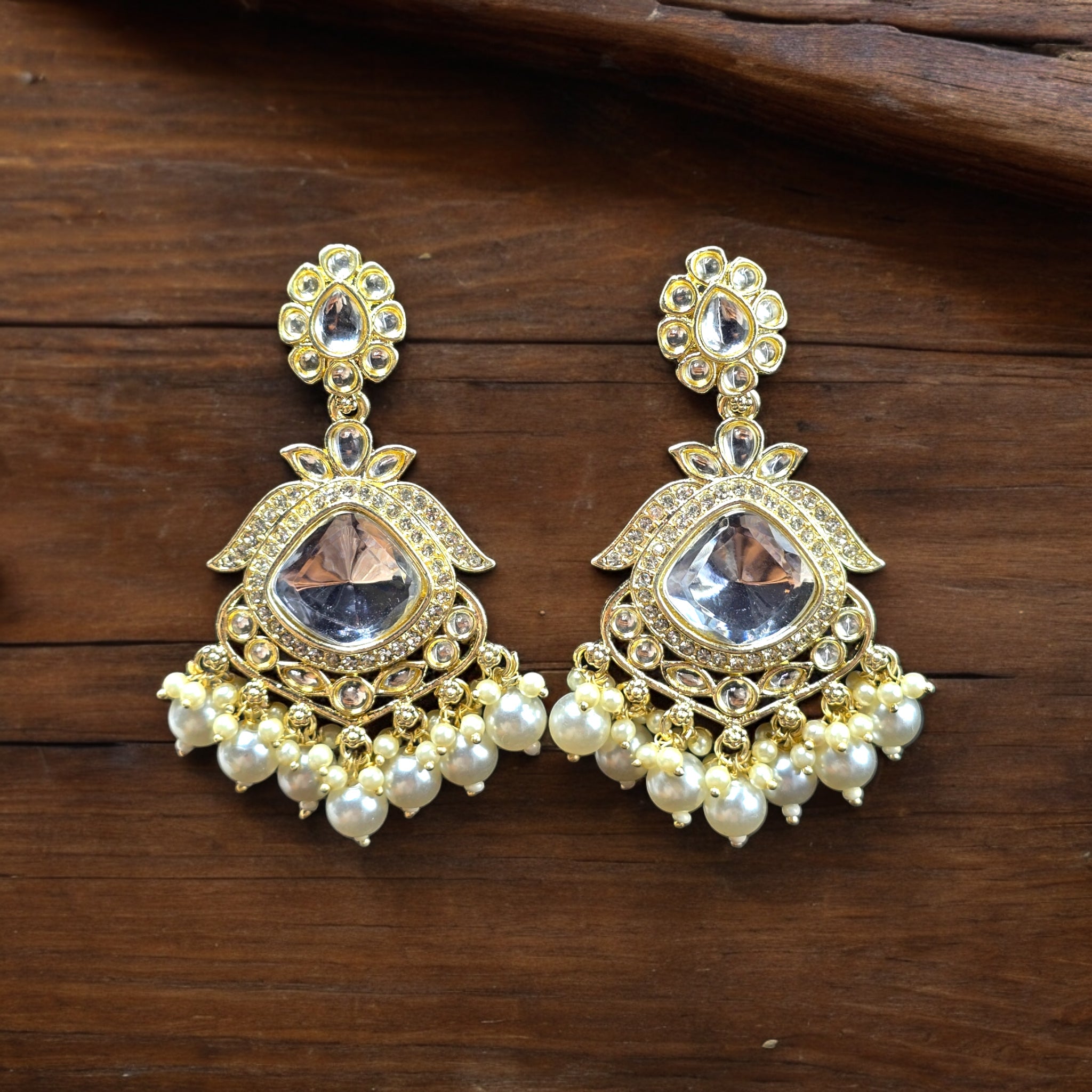 White Pearl Kundan Indo-Western Earring