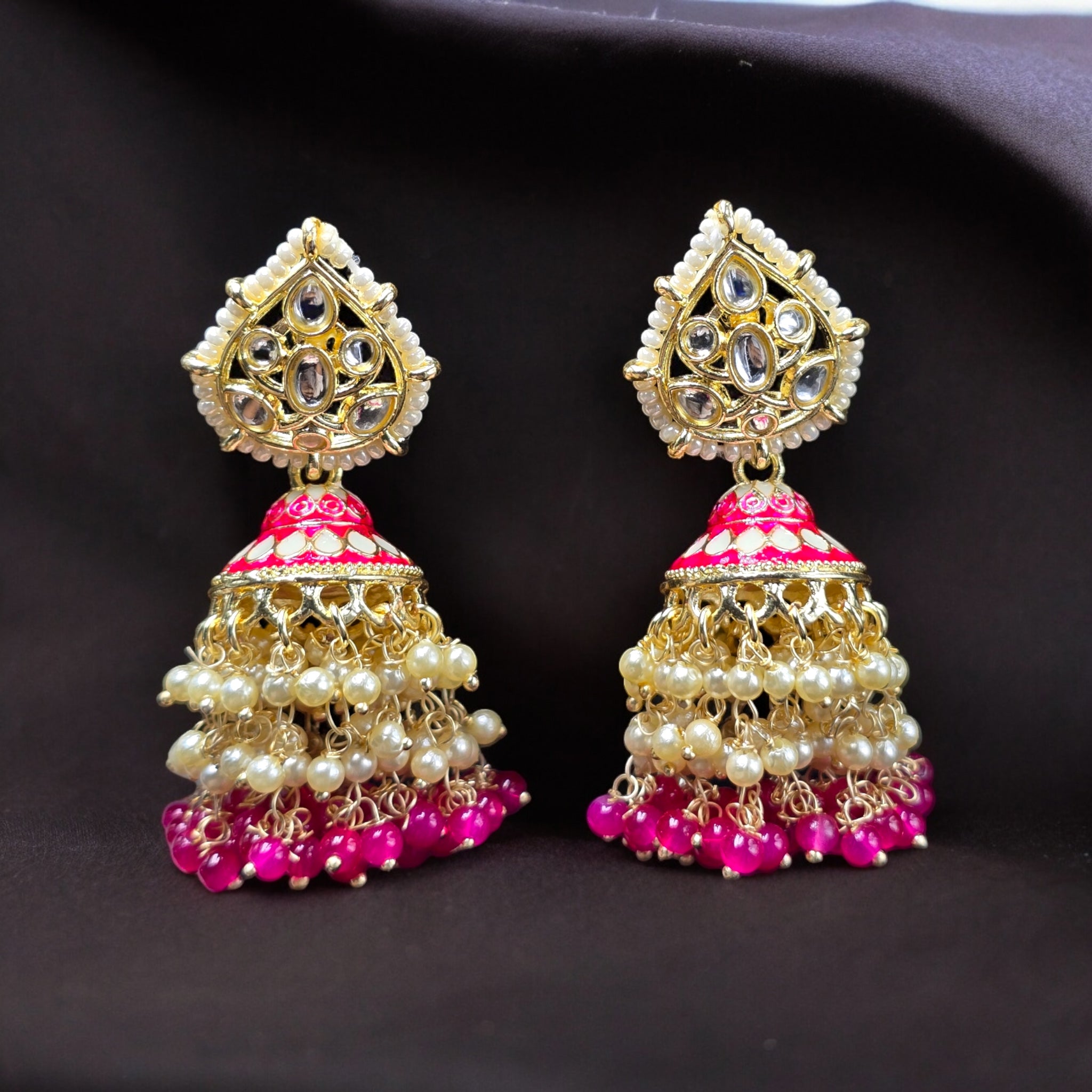 Pink -White Pearl Indo-Western Earring