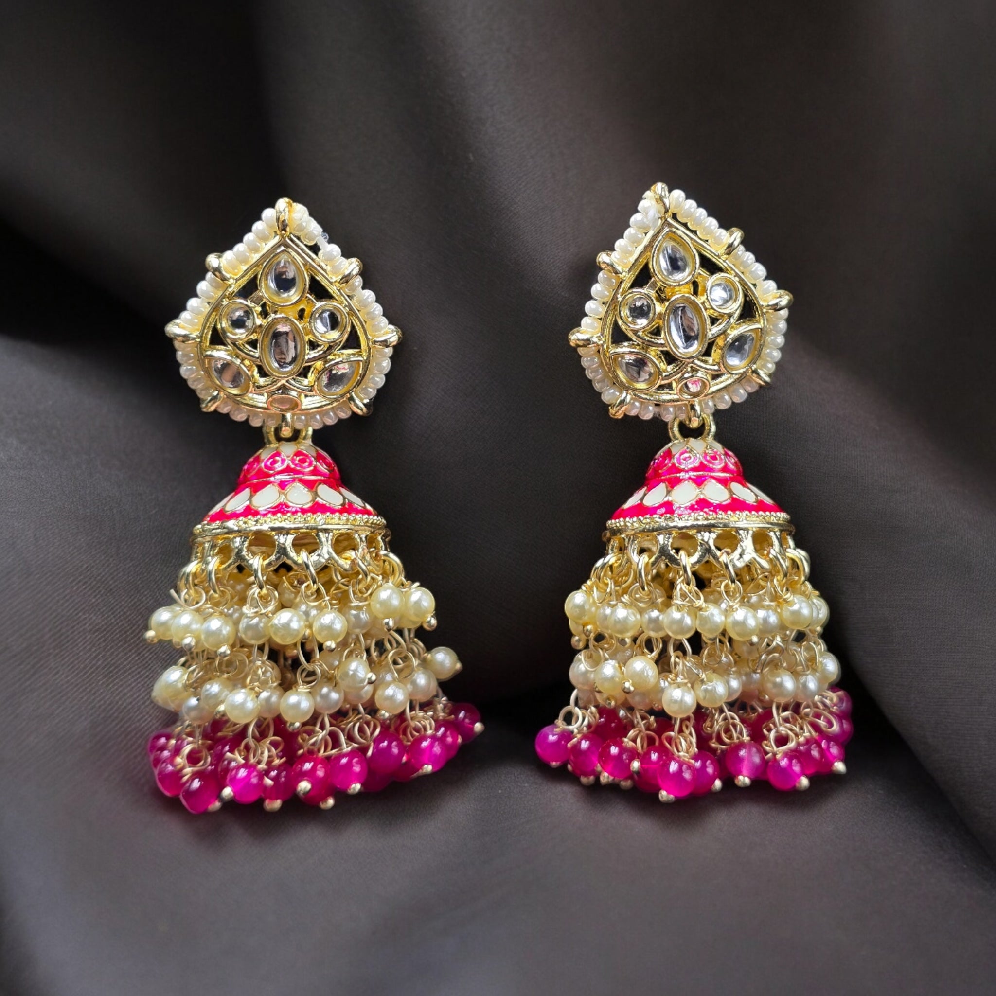 Pink -White Pearl Indo-Western Earring