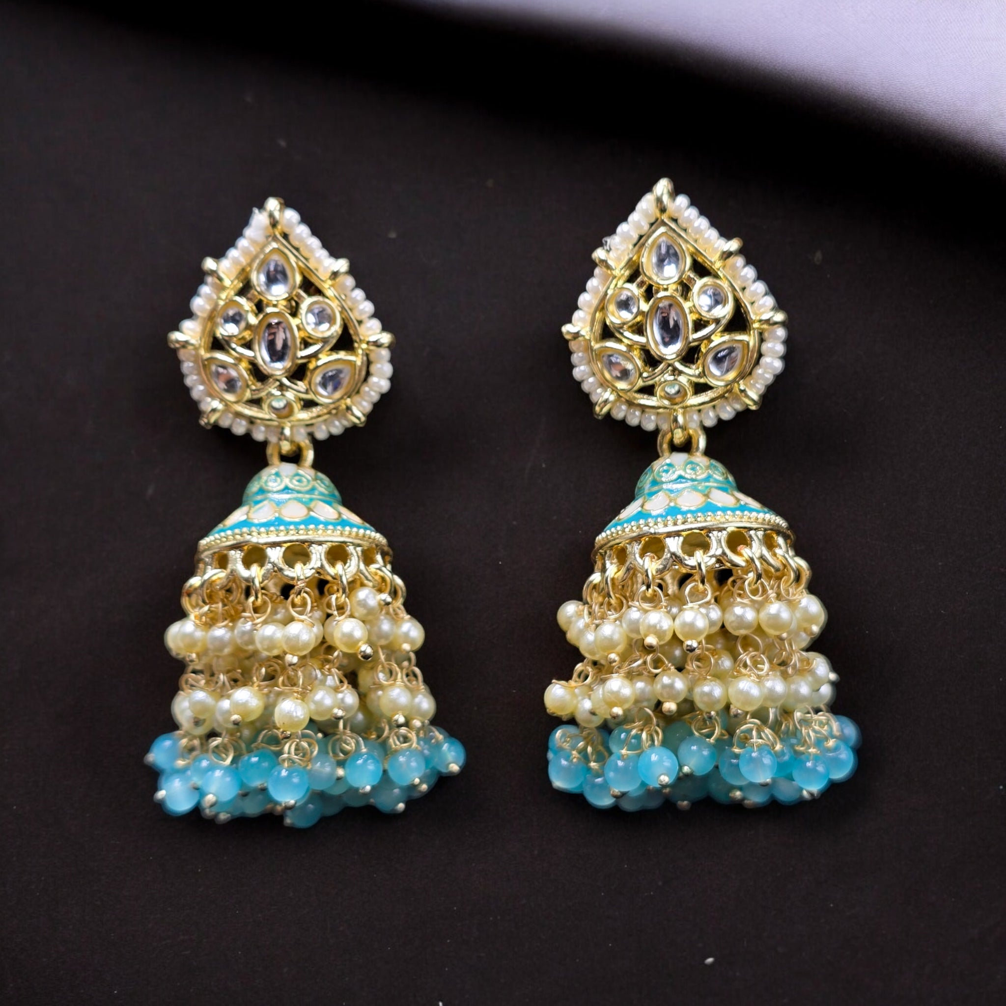 Blue White Pearl Indo-Western Earring