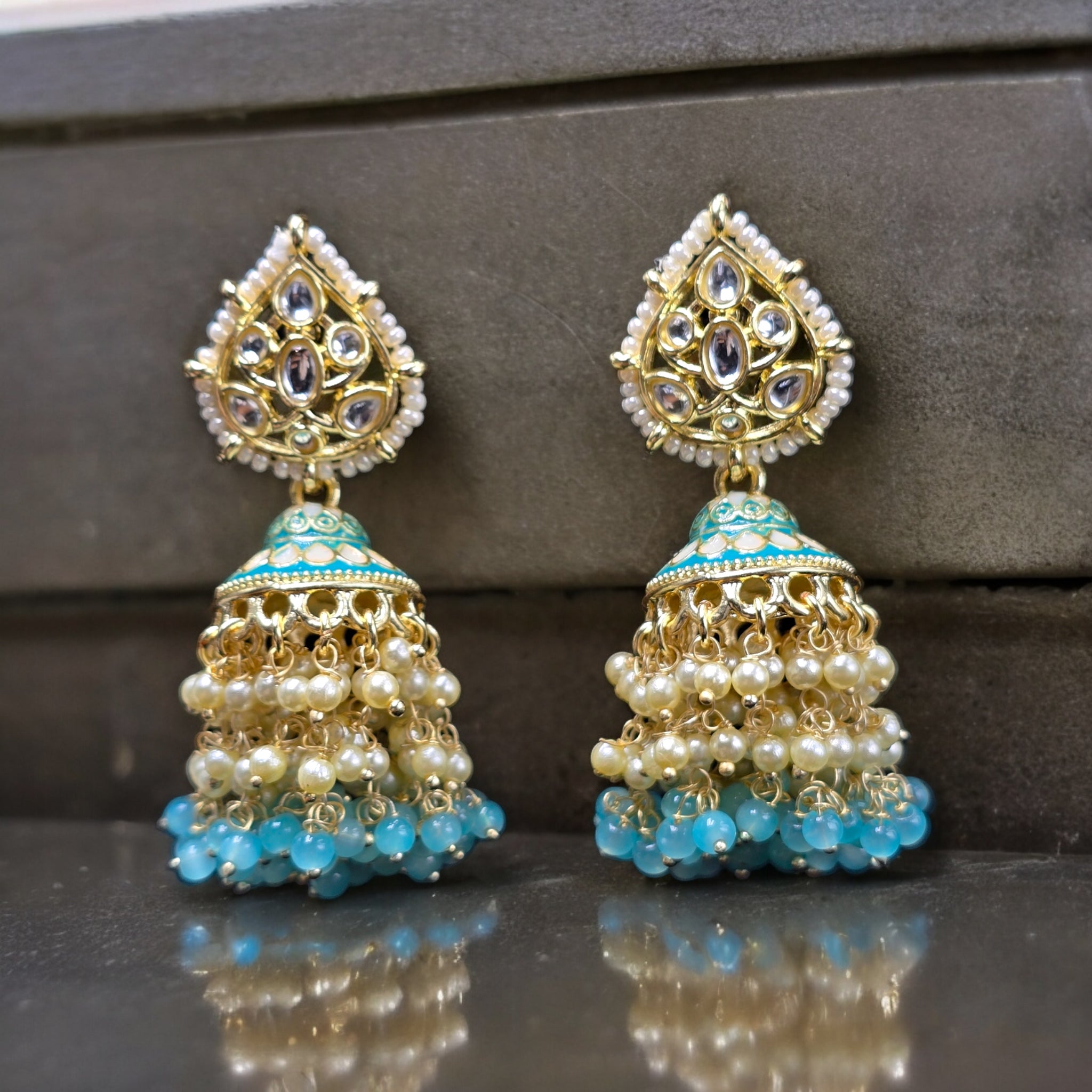 Blue White Pearl Indo-Western Earring