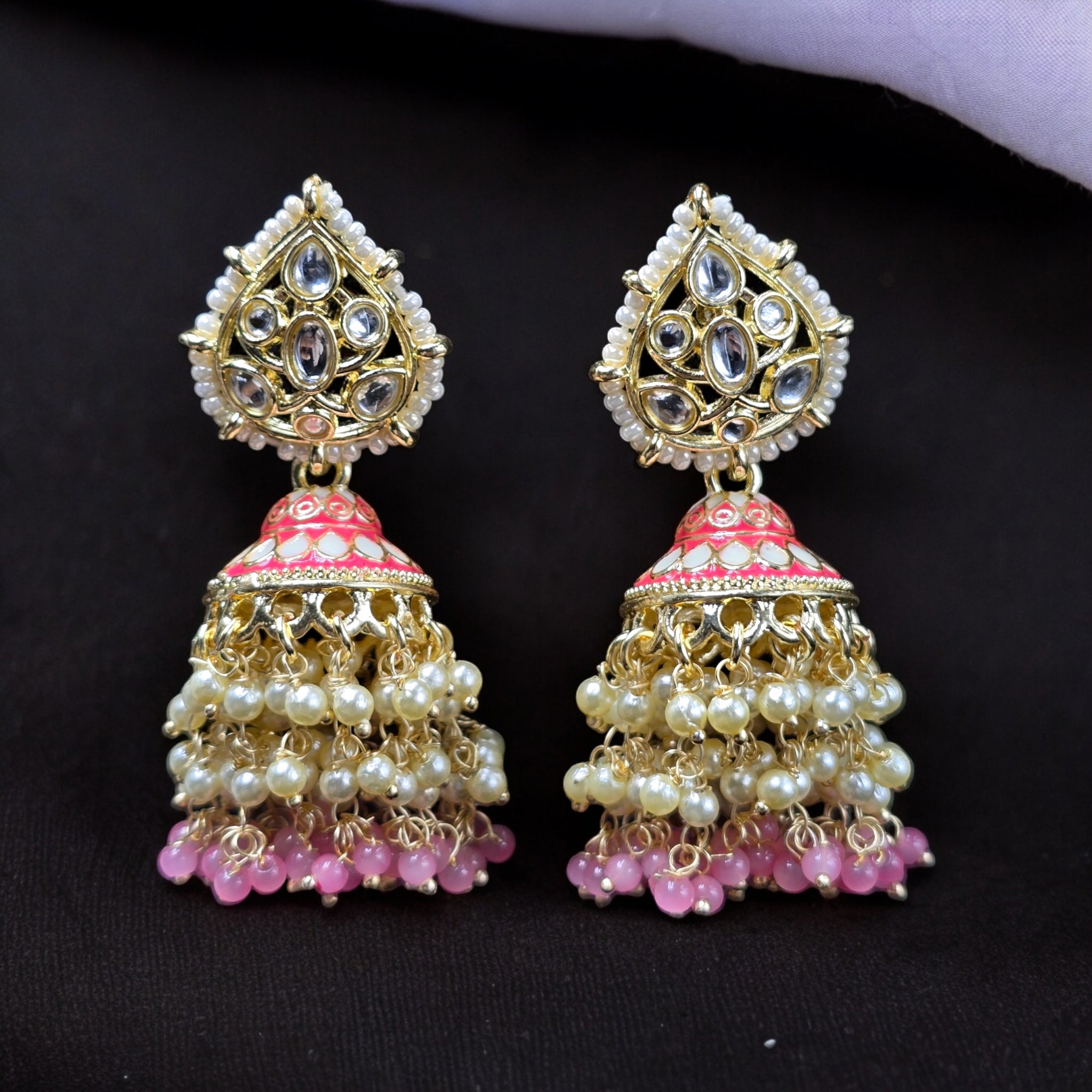 Baby Pink White Pearl Indo-Western Earring