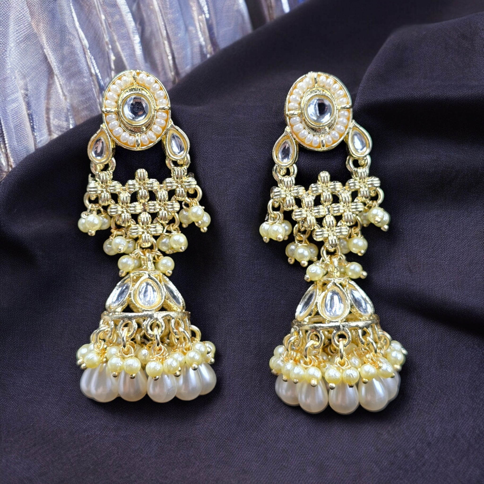 White Pearl Indo-Western Earrings