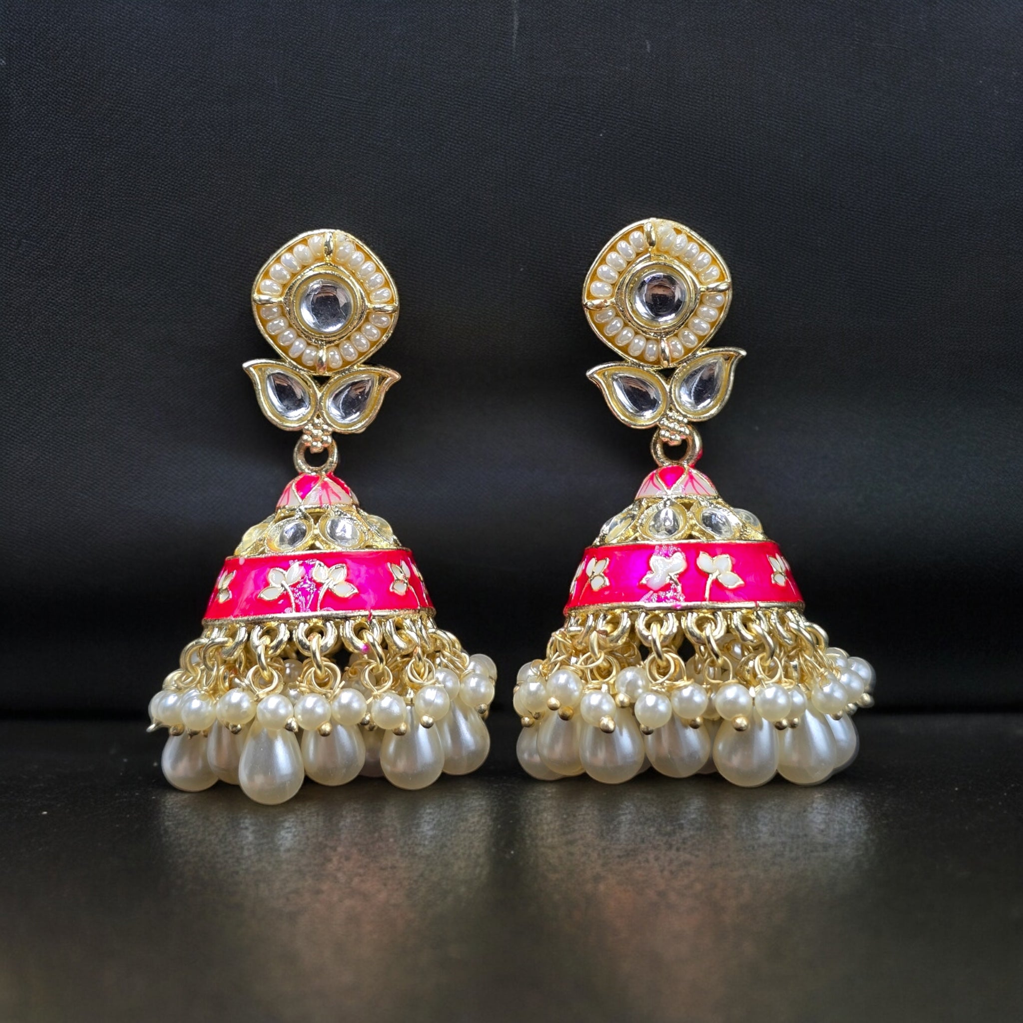 Pink Colour White Pearl Indo-Western Earring