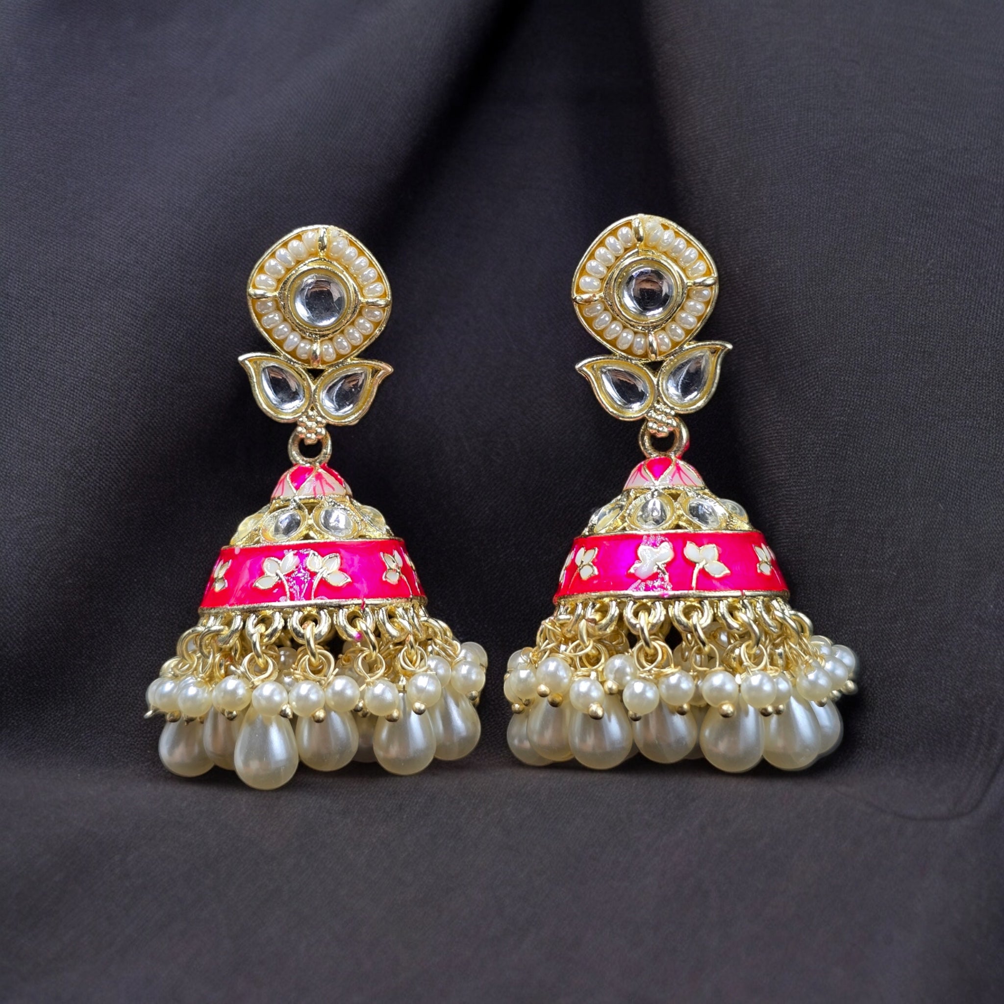 Pink Colour White Pearl Indo-Western Earring