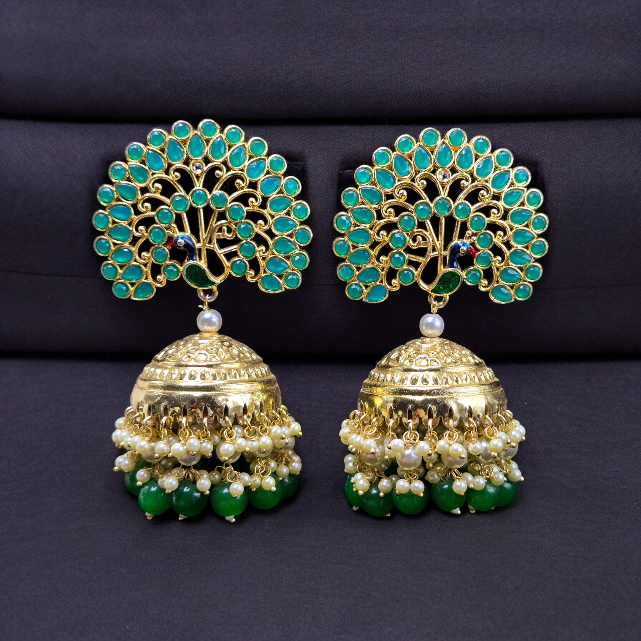 Big Size Peackock Designed Green Colour Indo-Western Earring