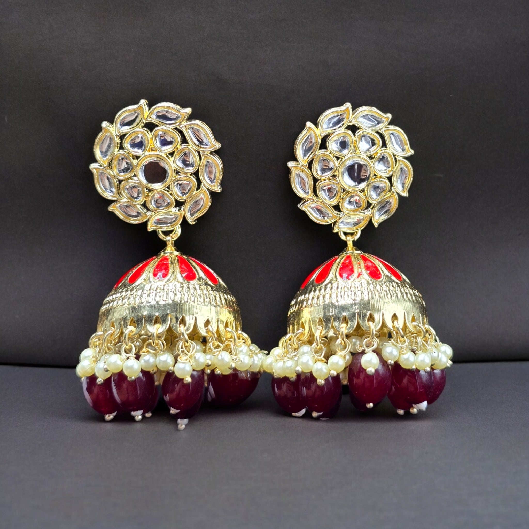 Maroon Colour White Pearl Indo-Western Earring