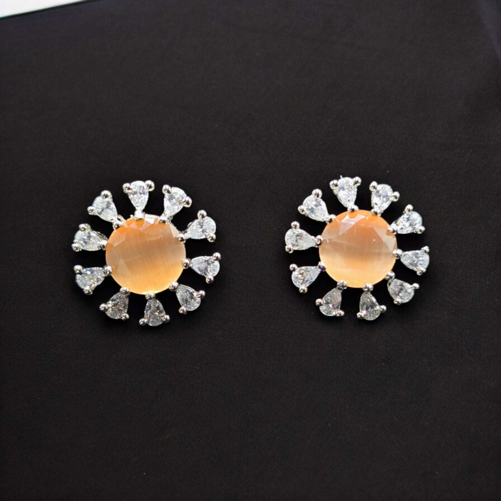 Peach Stone Rhodium Plated Zirconia Studs