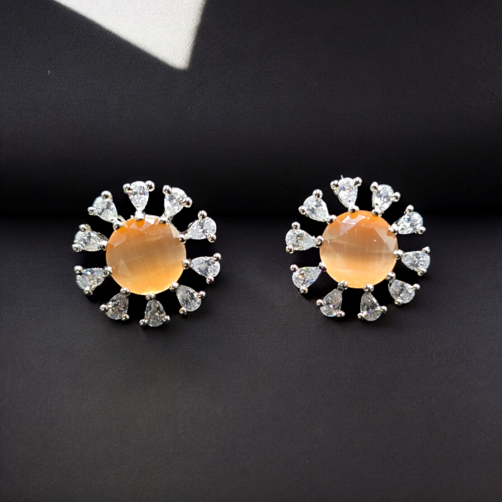 Peach Stone Rhodium Plated Zirconia Studs