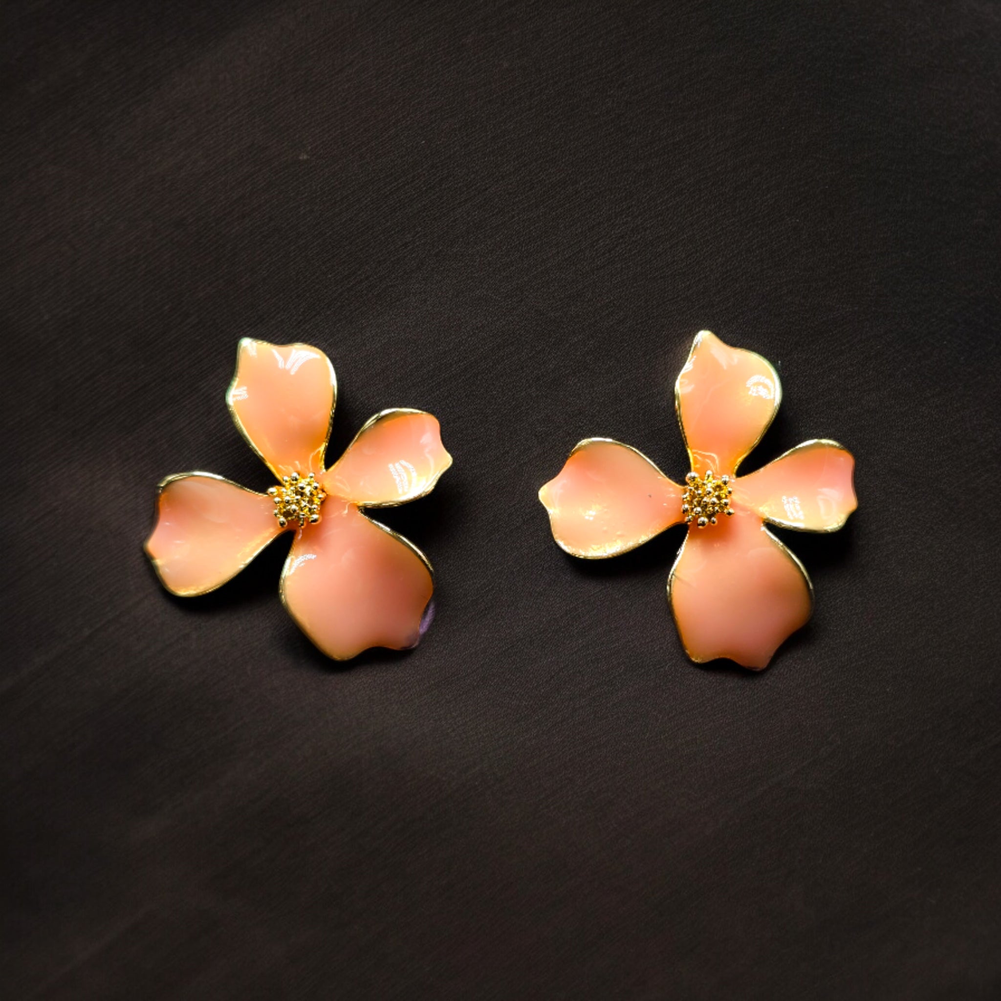 FW Peach Color Voguish Flower Studs