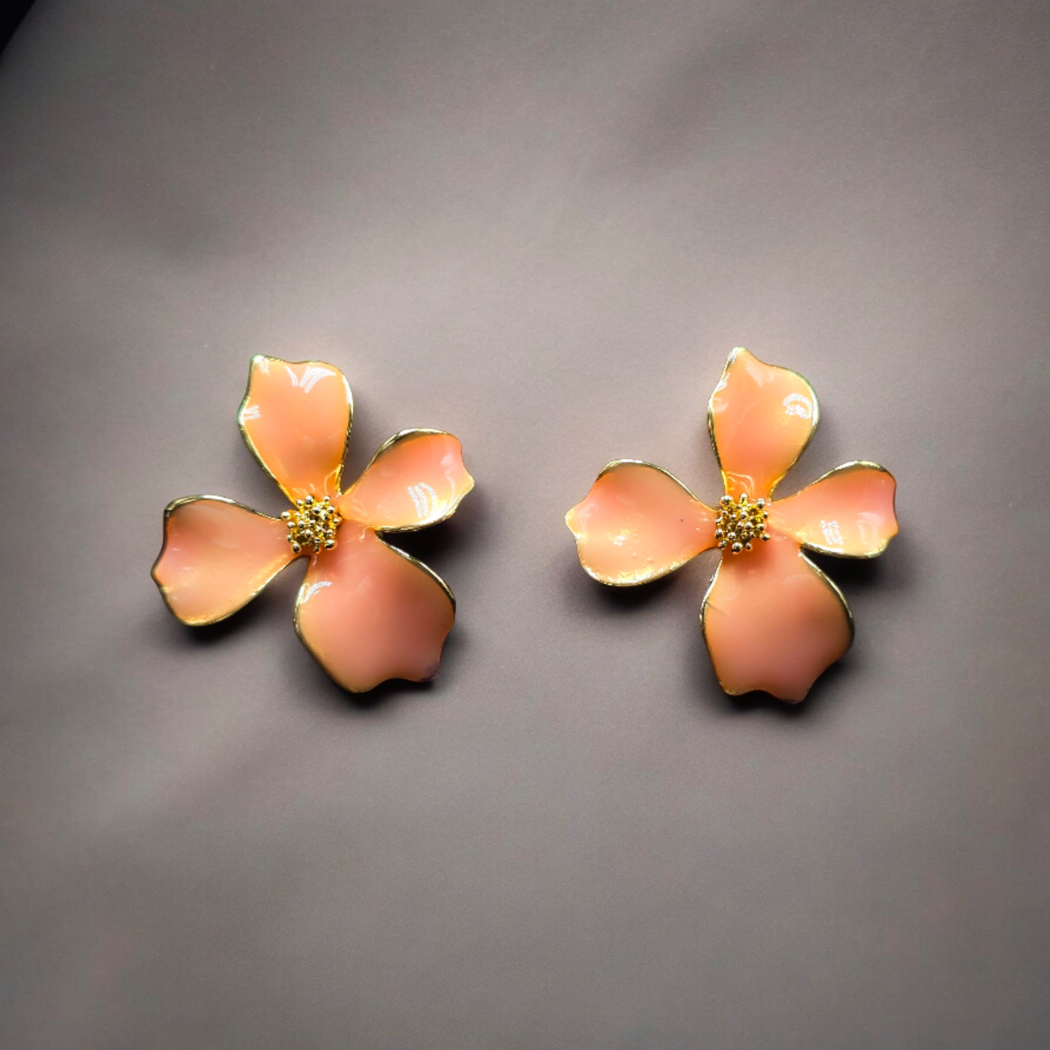 FW Peach Color Voguish Flower Studs