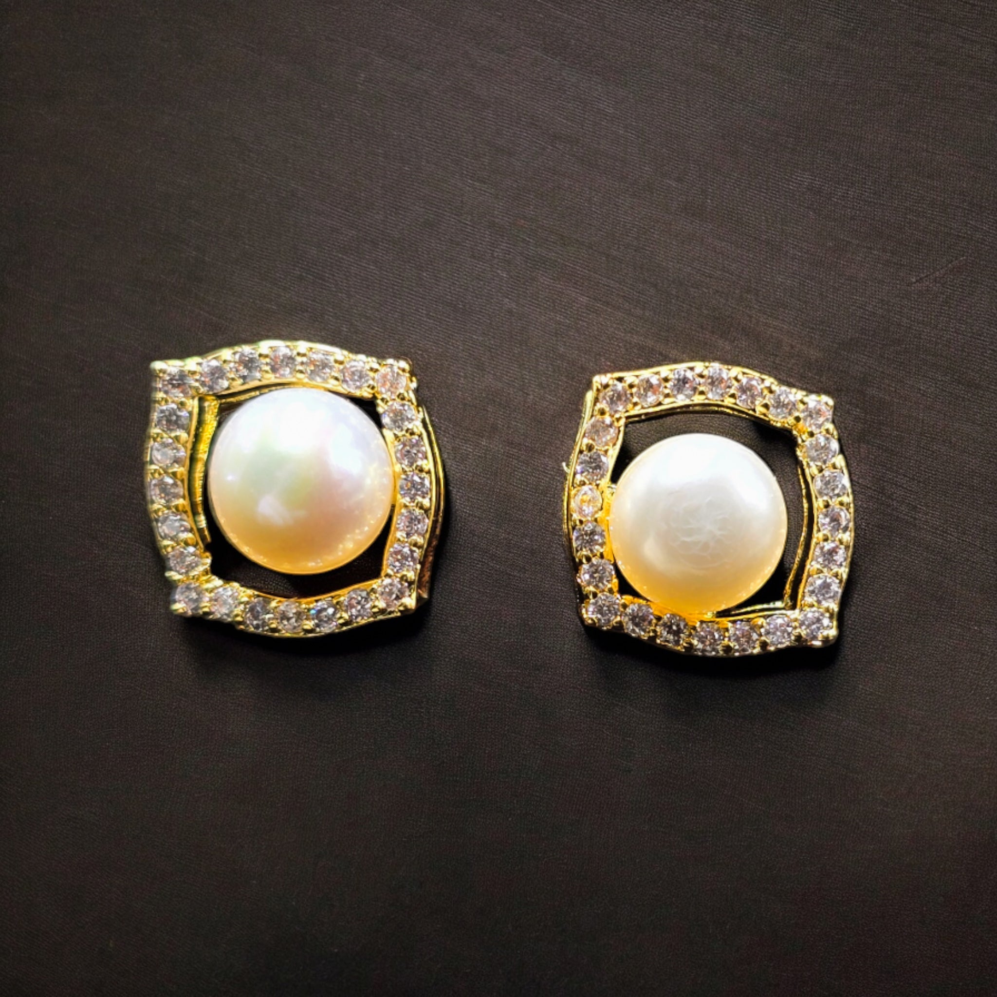 Gold Plated Zirconia Pearl Studs