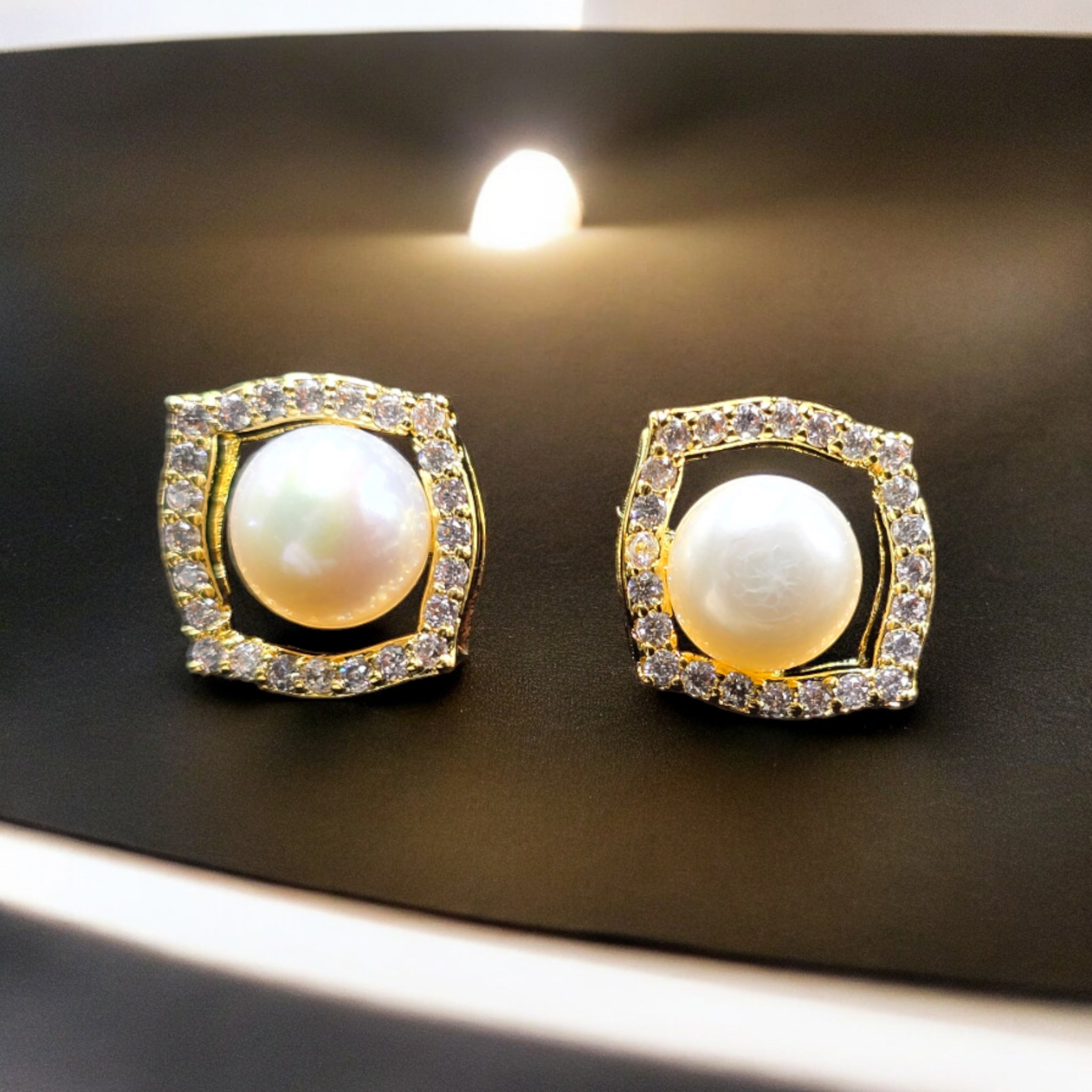 Gold Plated Zirconia Pearl Studs