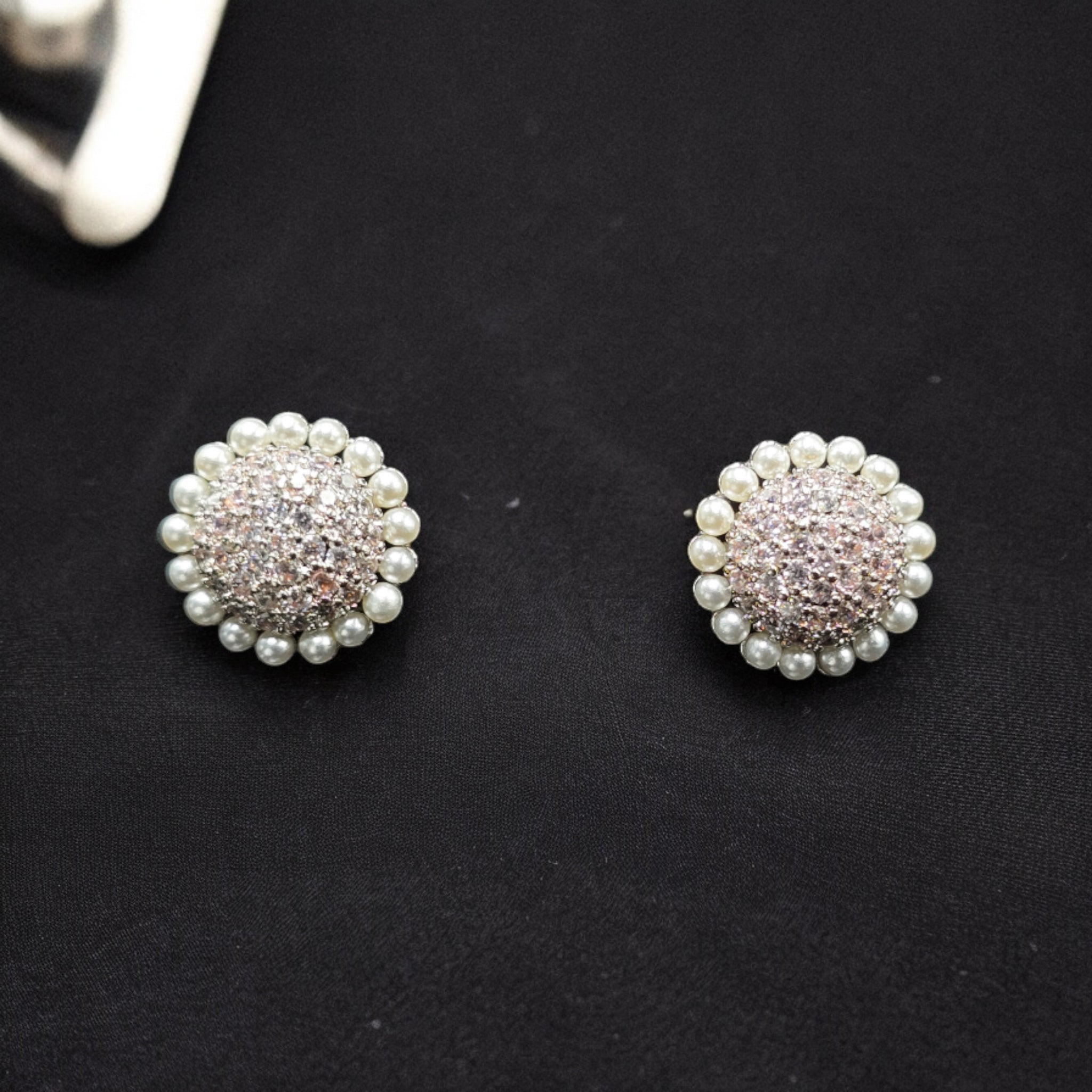 Rhodium Plated Zirconia Pearl Studs