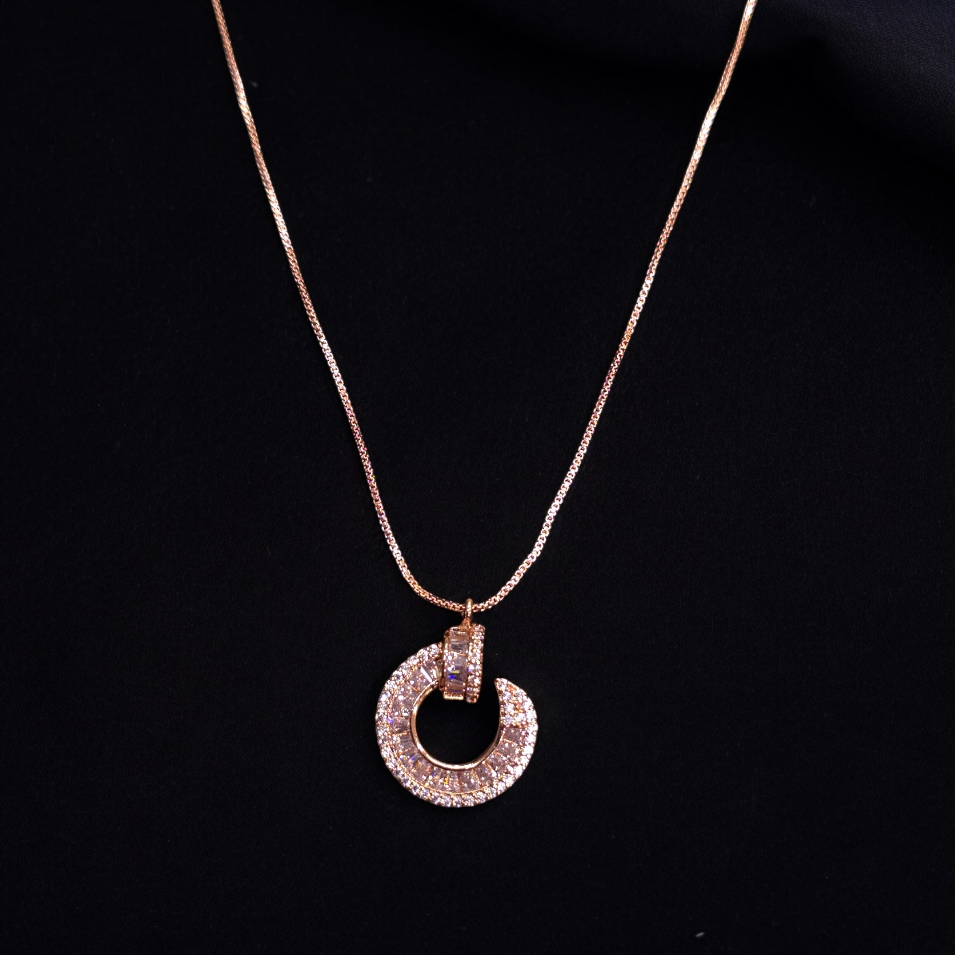 Rosegold Plated CZ Chain Pendant