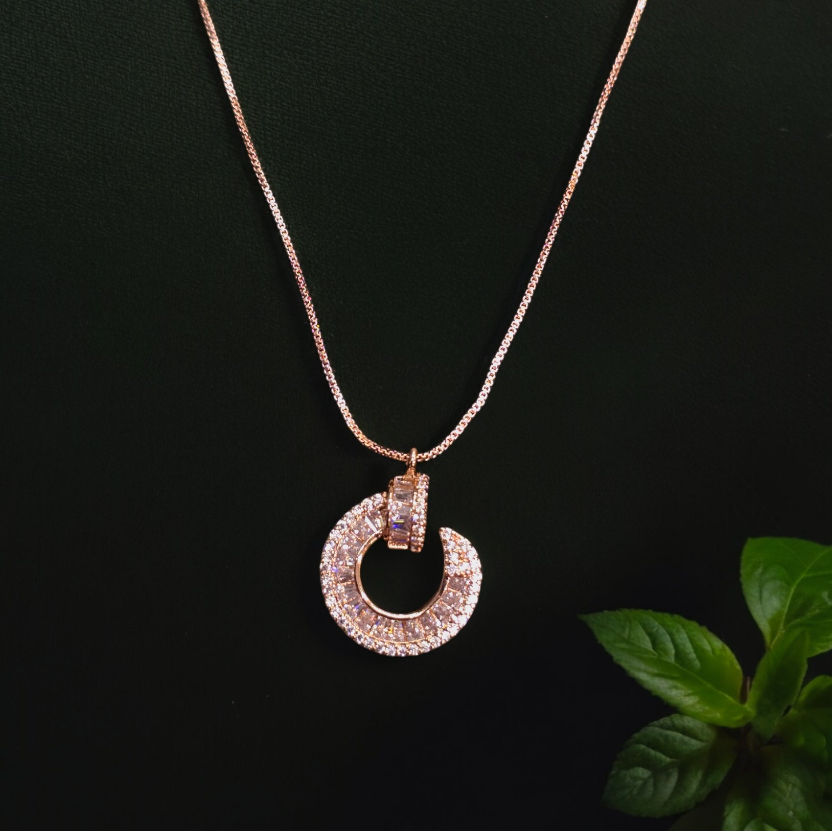 Rosegold Plated CZ Chain Pendant