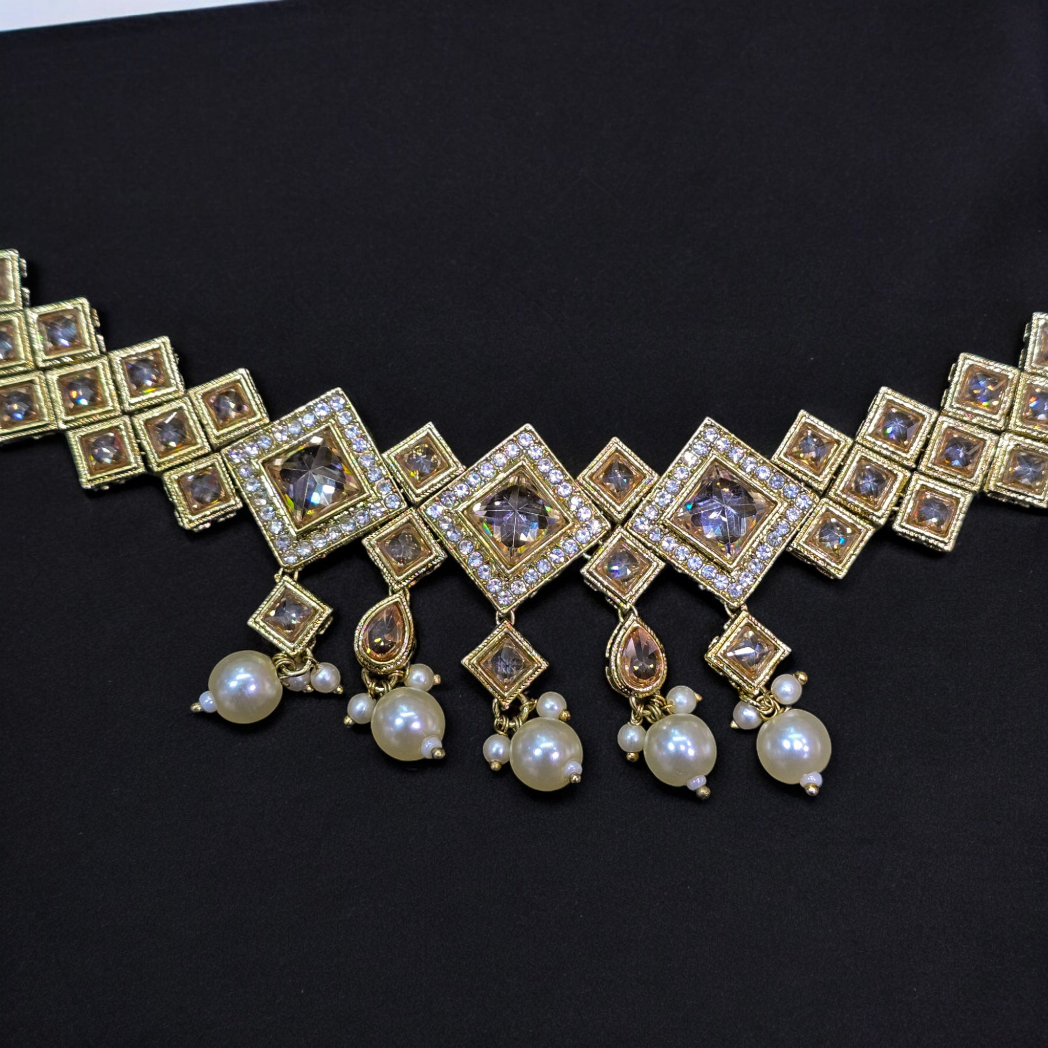 Reverse AD Mehendi Plating Necklace with Earrings & Mangtikka