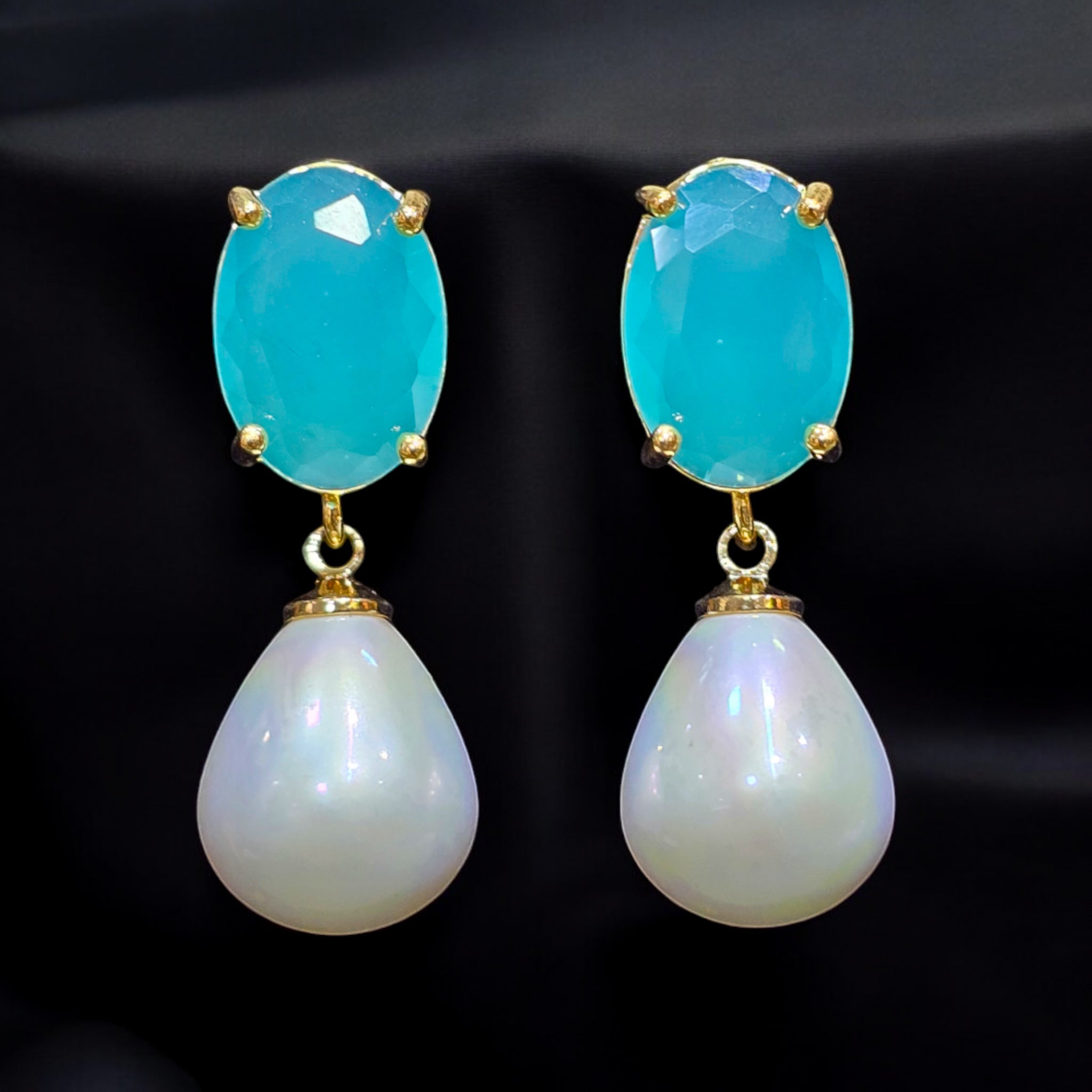 FW Blue Mint AD Western Earring with White Pearl