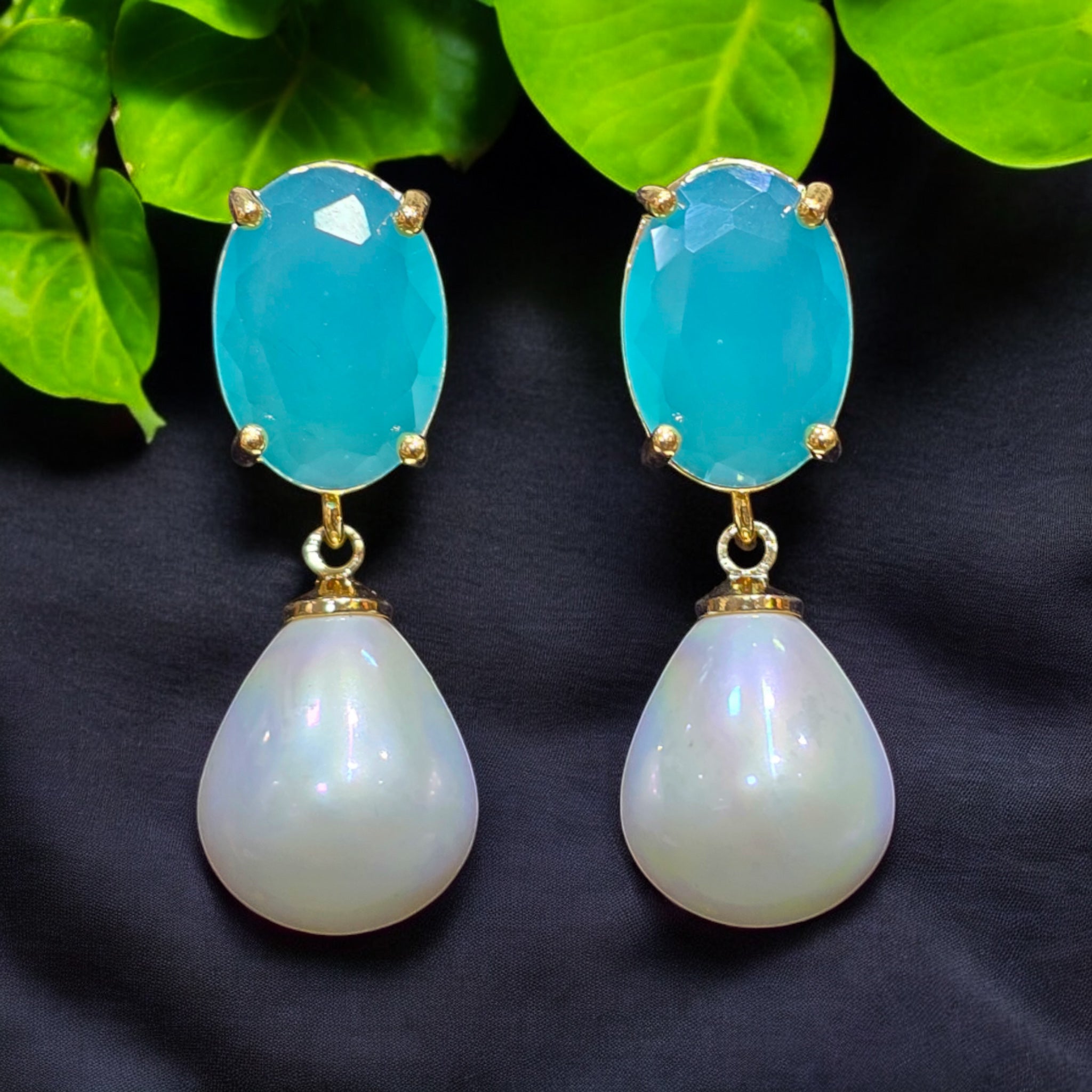 FW Blue Mint AD Western Earring with White Pearl