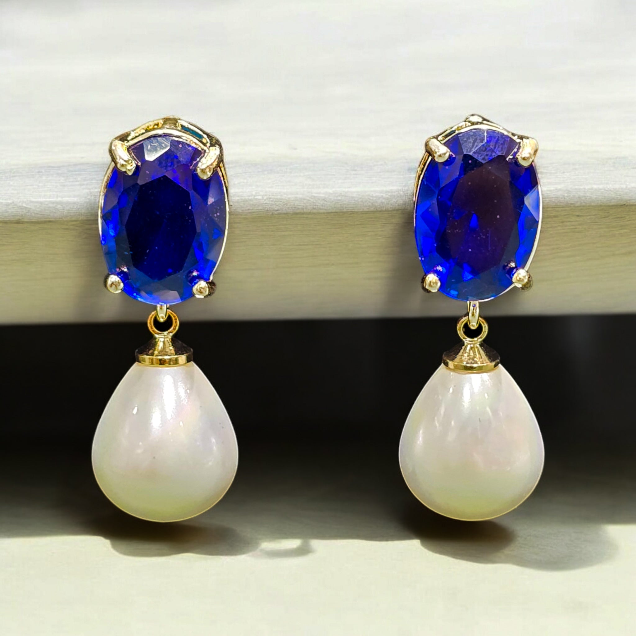 FW Blue AD Western Earring with White Pearl