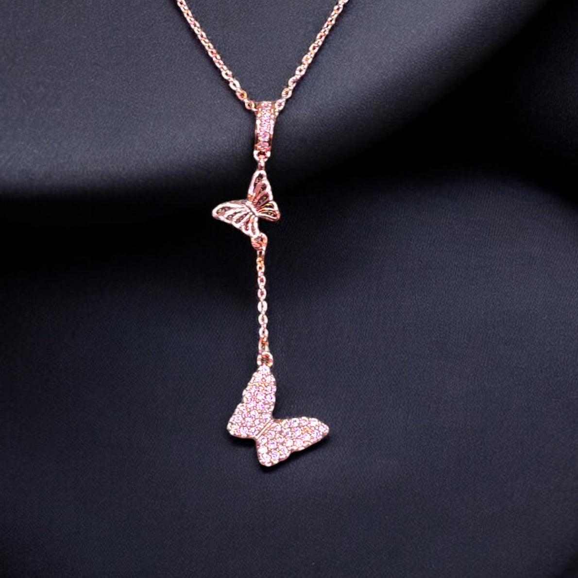 FW Rosegold Plated Butterfly AD Chain Pendant