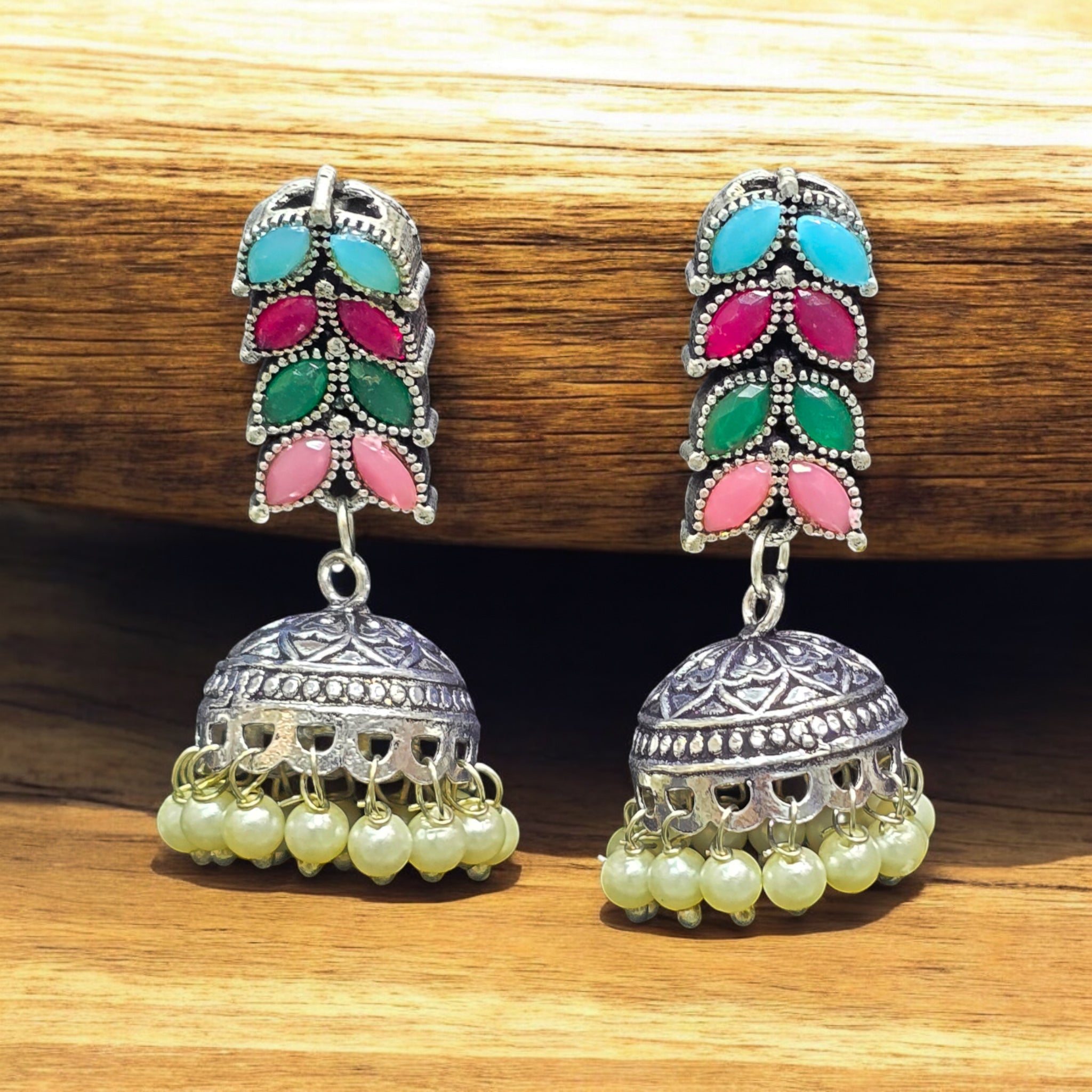 FW Multicolor Long Oxidized Mala with Earrings