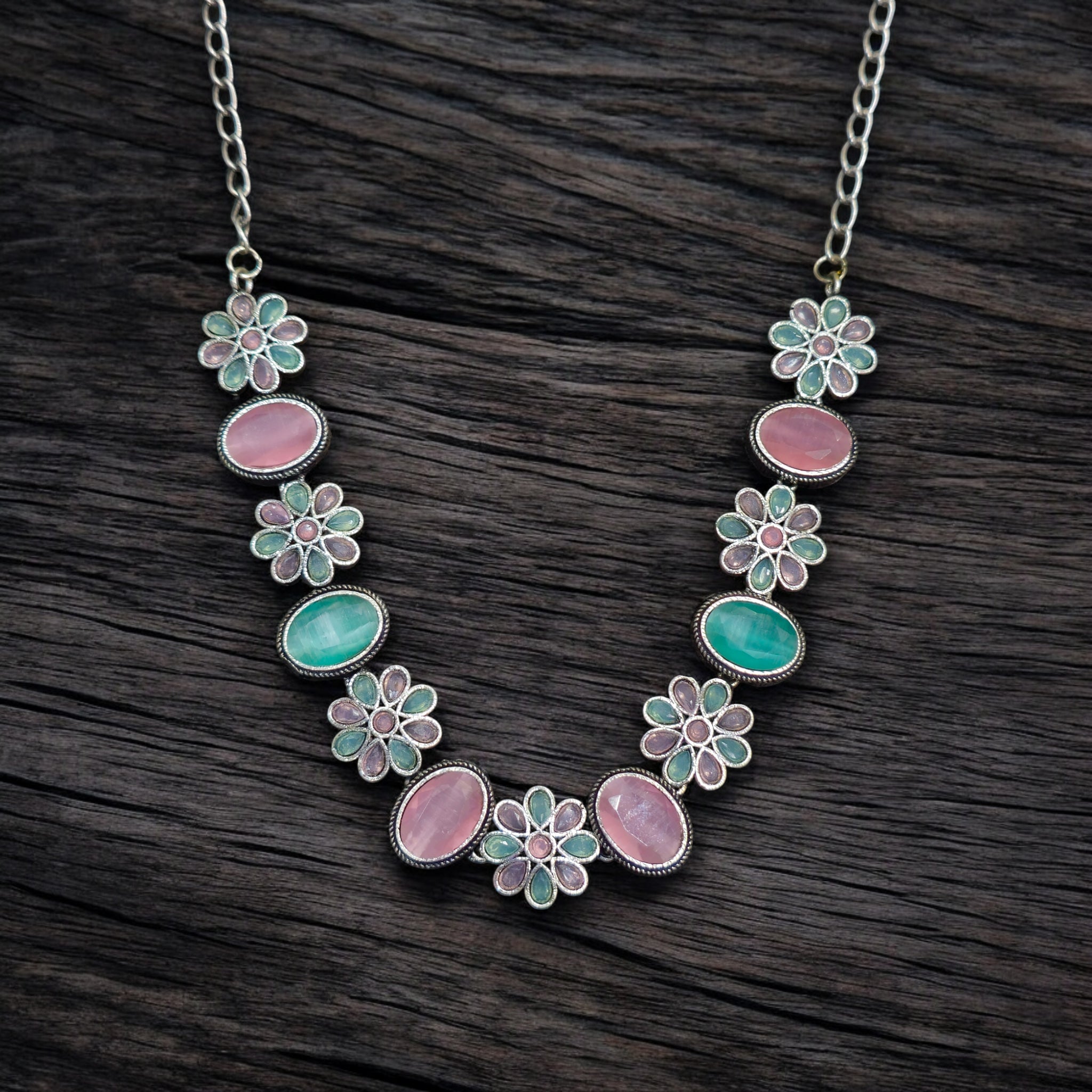 FW MintPink Oxidized Necklace with Earrings