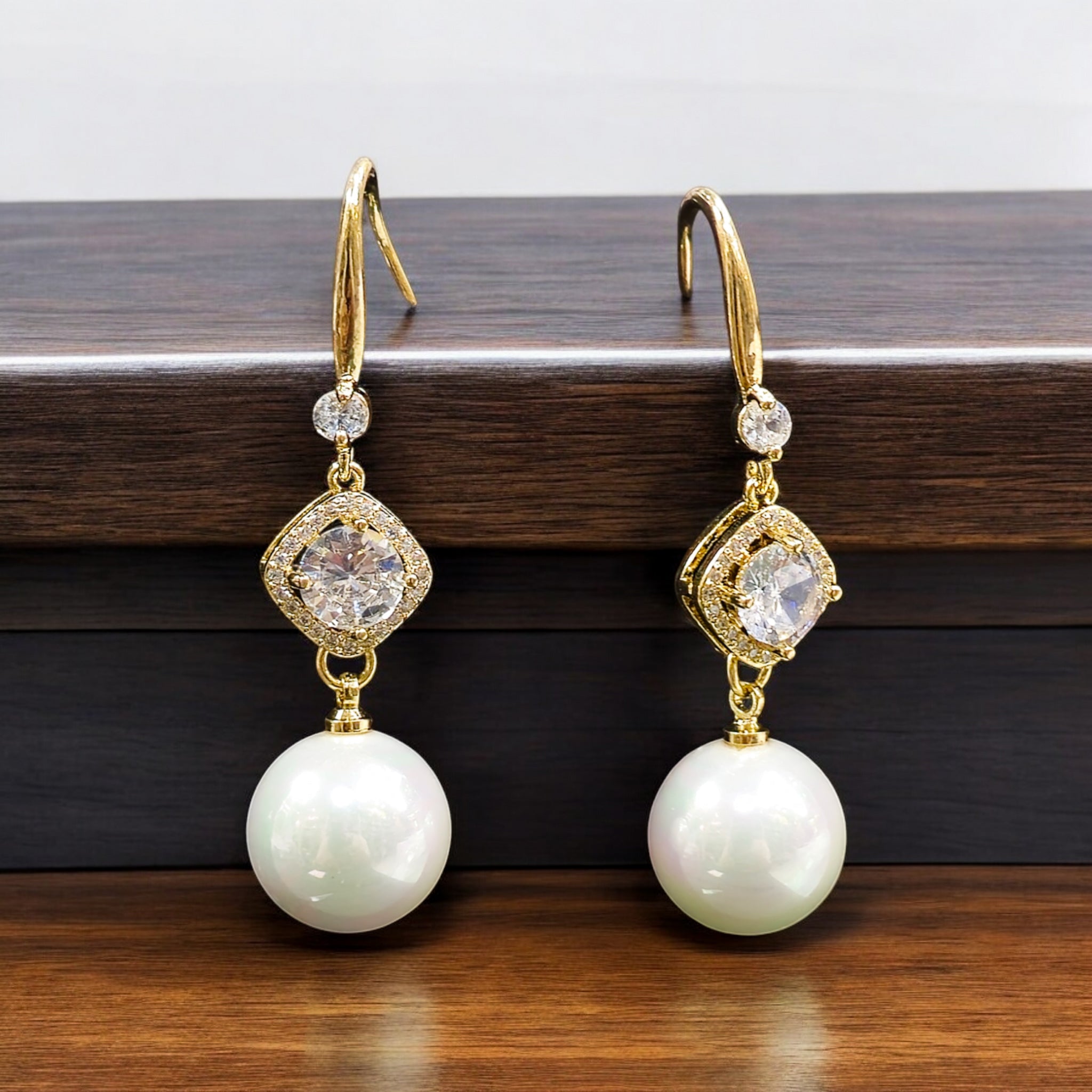 FW White Pearl AD Dangling Earring