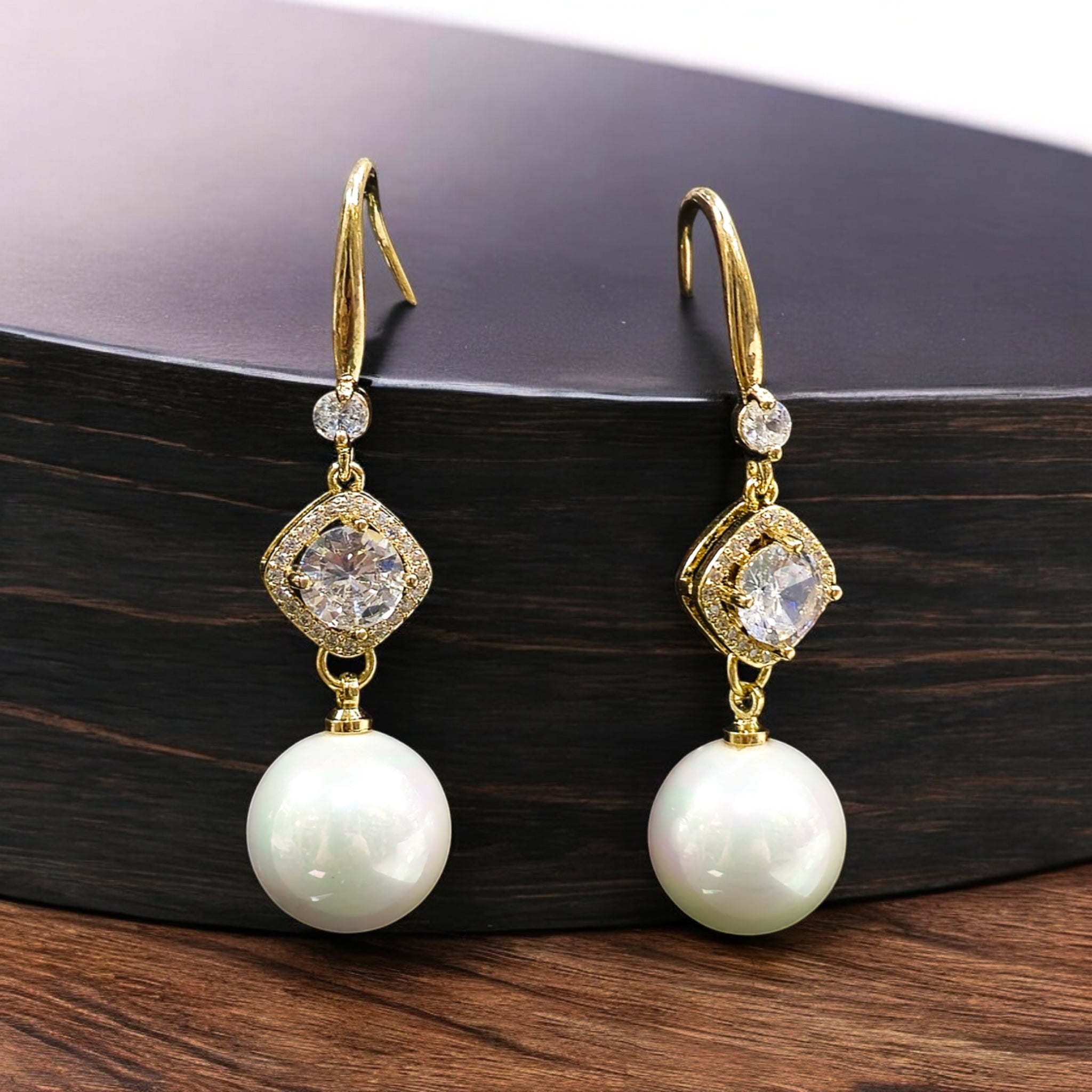 FW White Pearl AD Dangling Earring