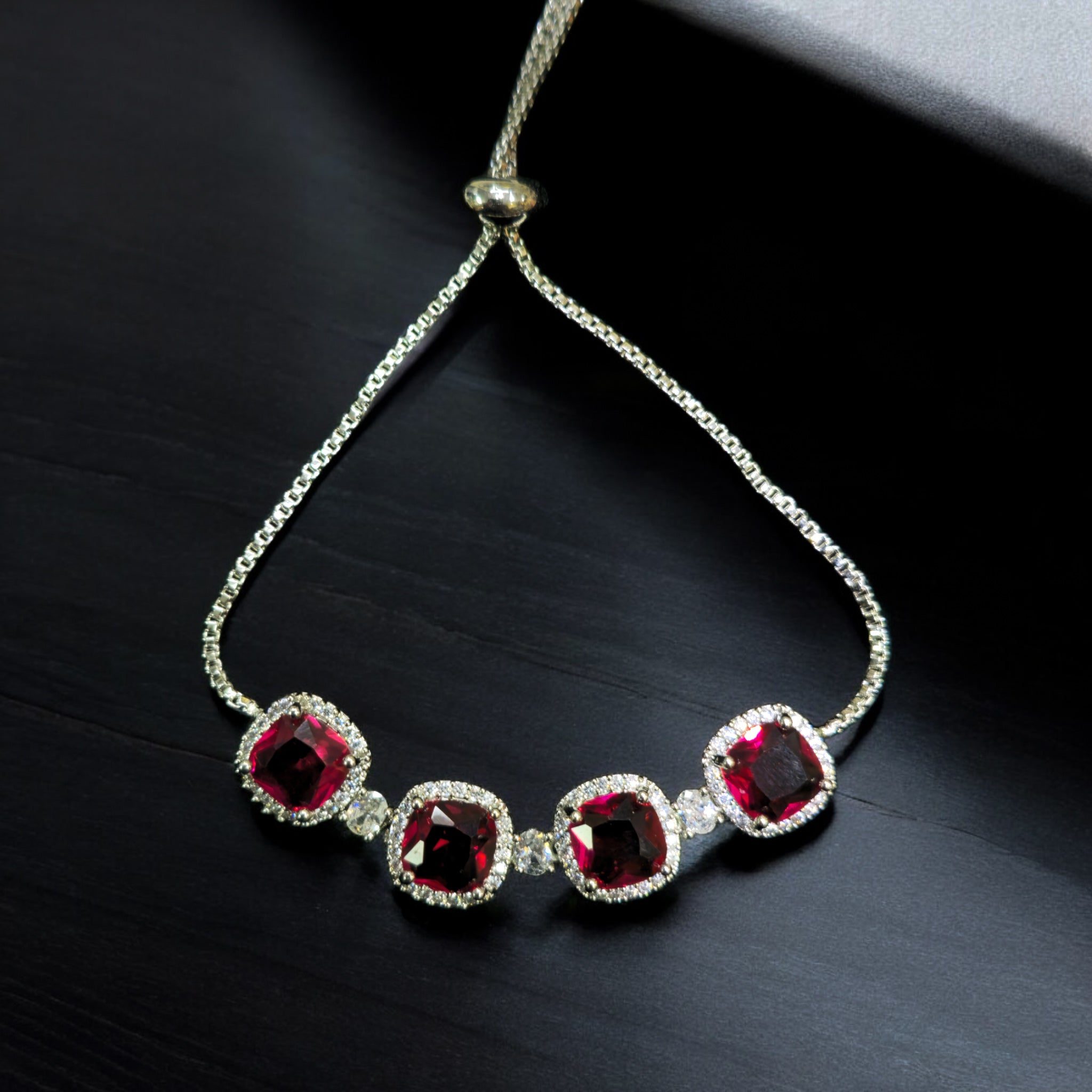 FW Maroon Rhodium Plated AD Bracelet