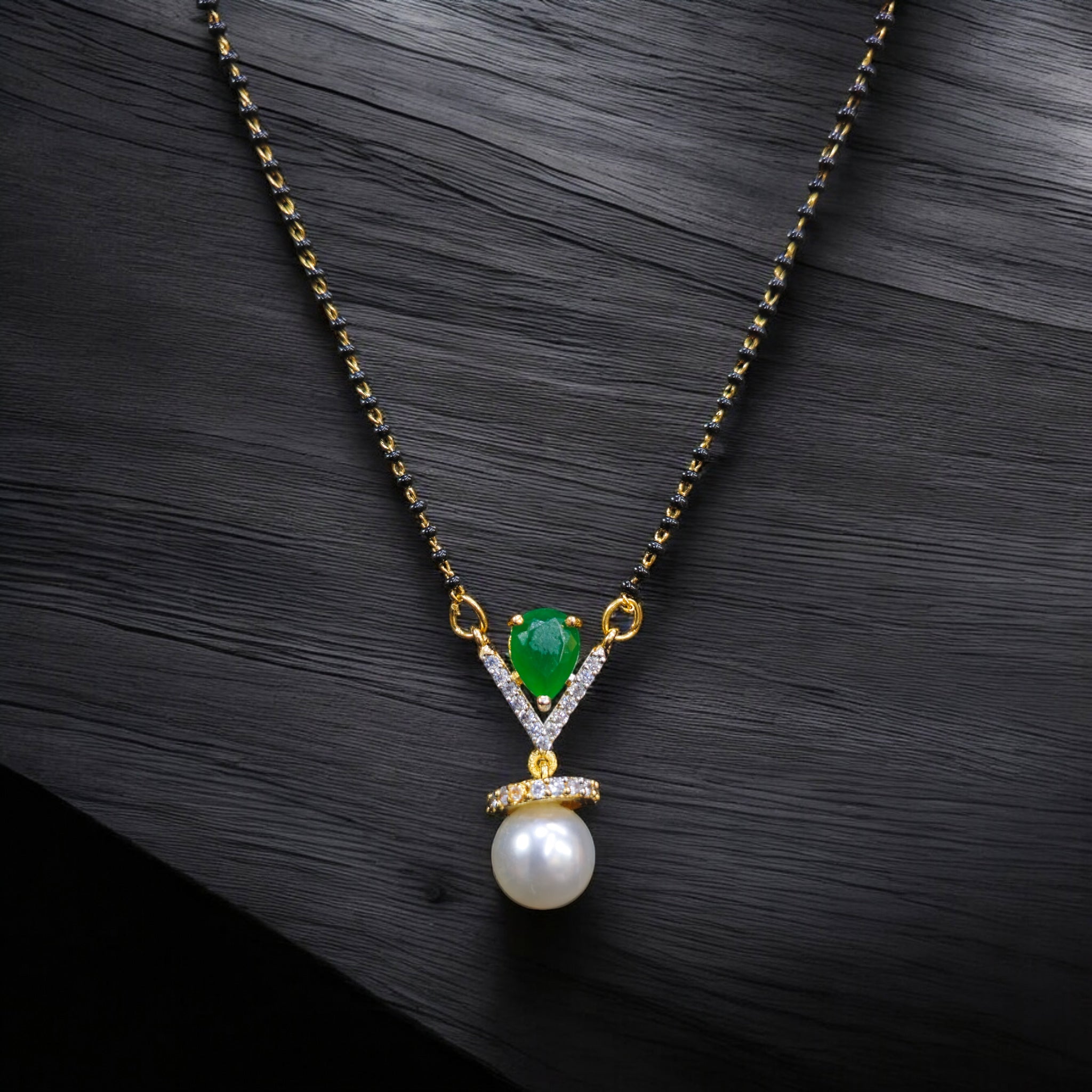 FW Green Pearl Mangalsutra with Earrings