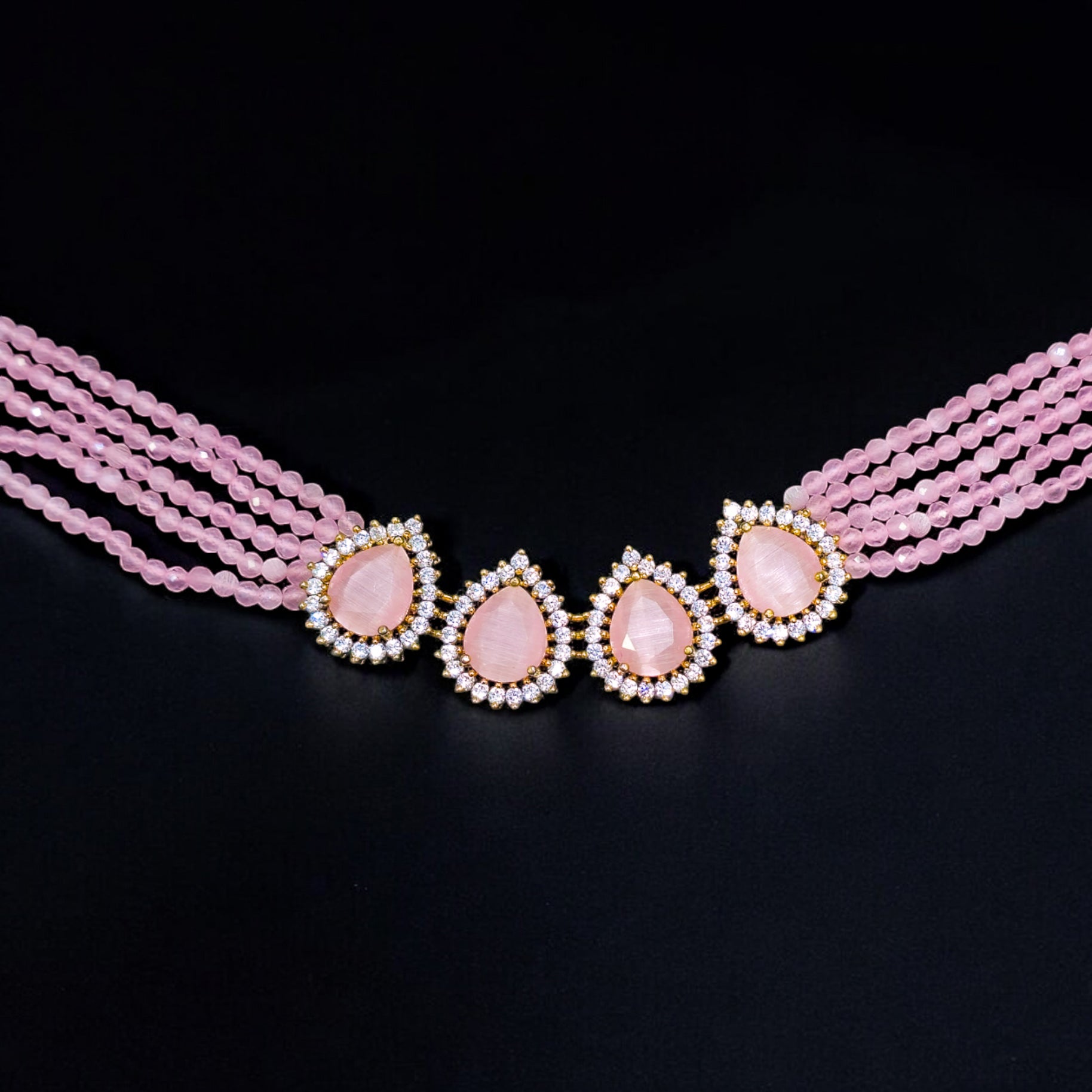 FW Baby Pink Gold Plated AD Choker with Earrings