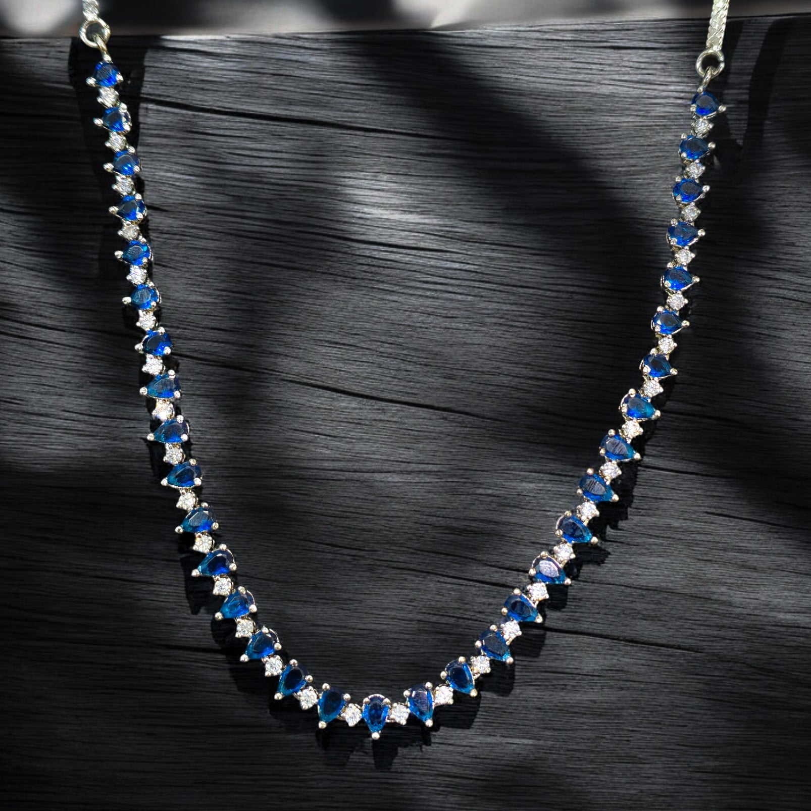 FW Blue AD Rhodium Plated Necklace with Earring