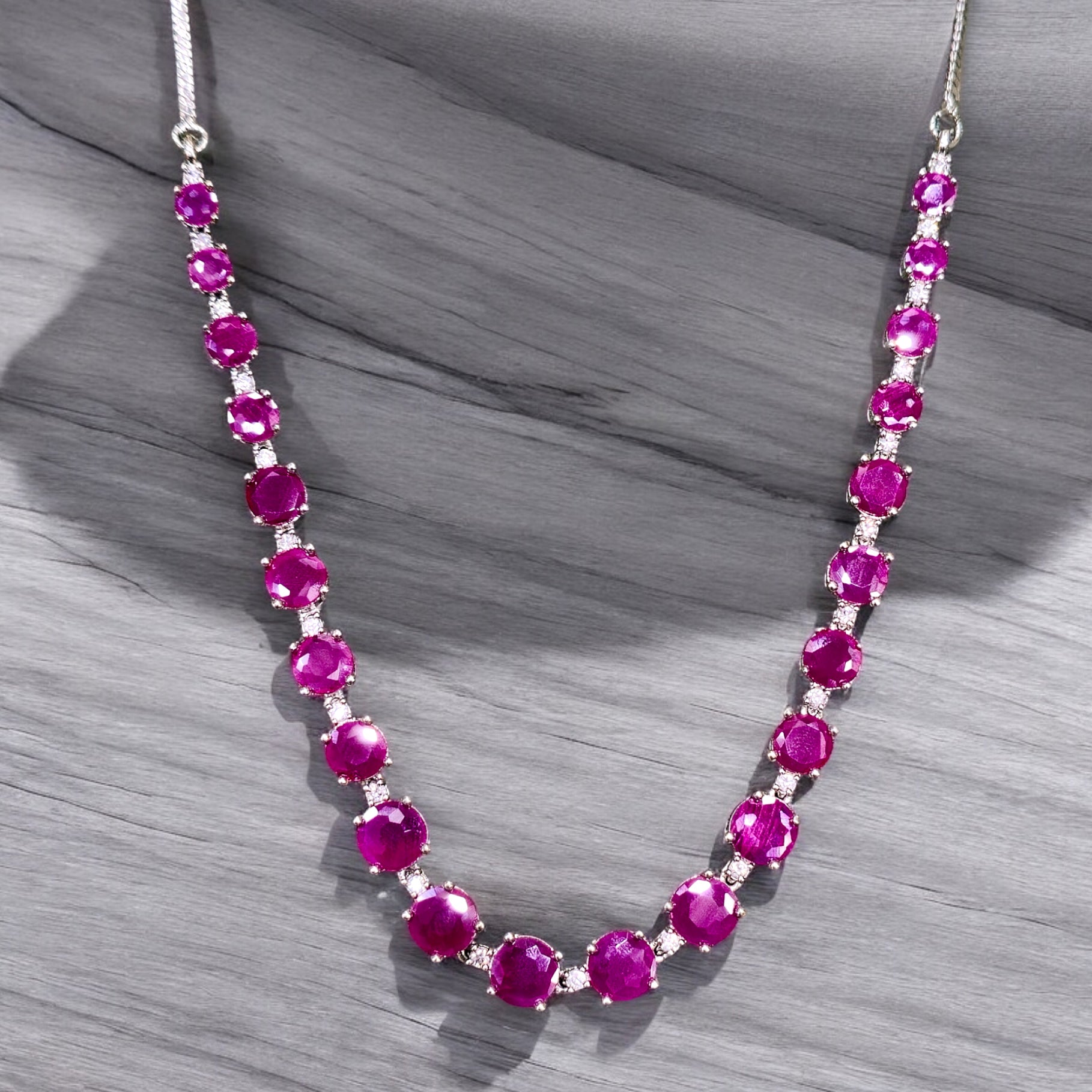 FW Ranipink AD Rhodium Plated Necklace with Earrings