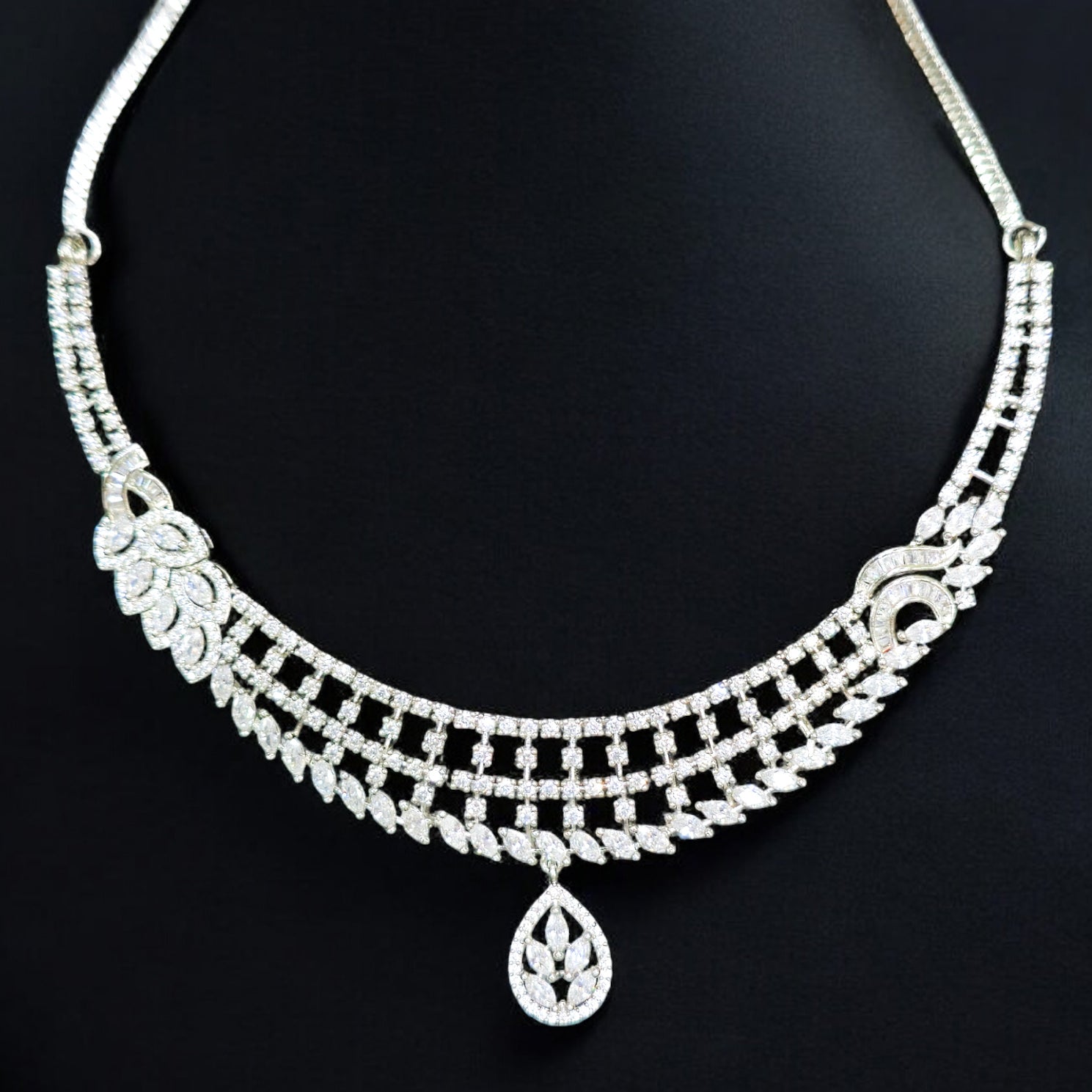 FW Rhodium Plated AD Necklace with Earrings