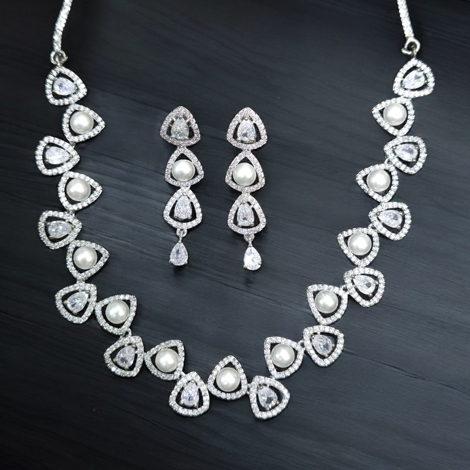 FW Rhodium Plated AD Necklace with Earrings