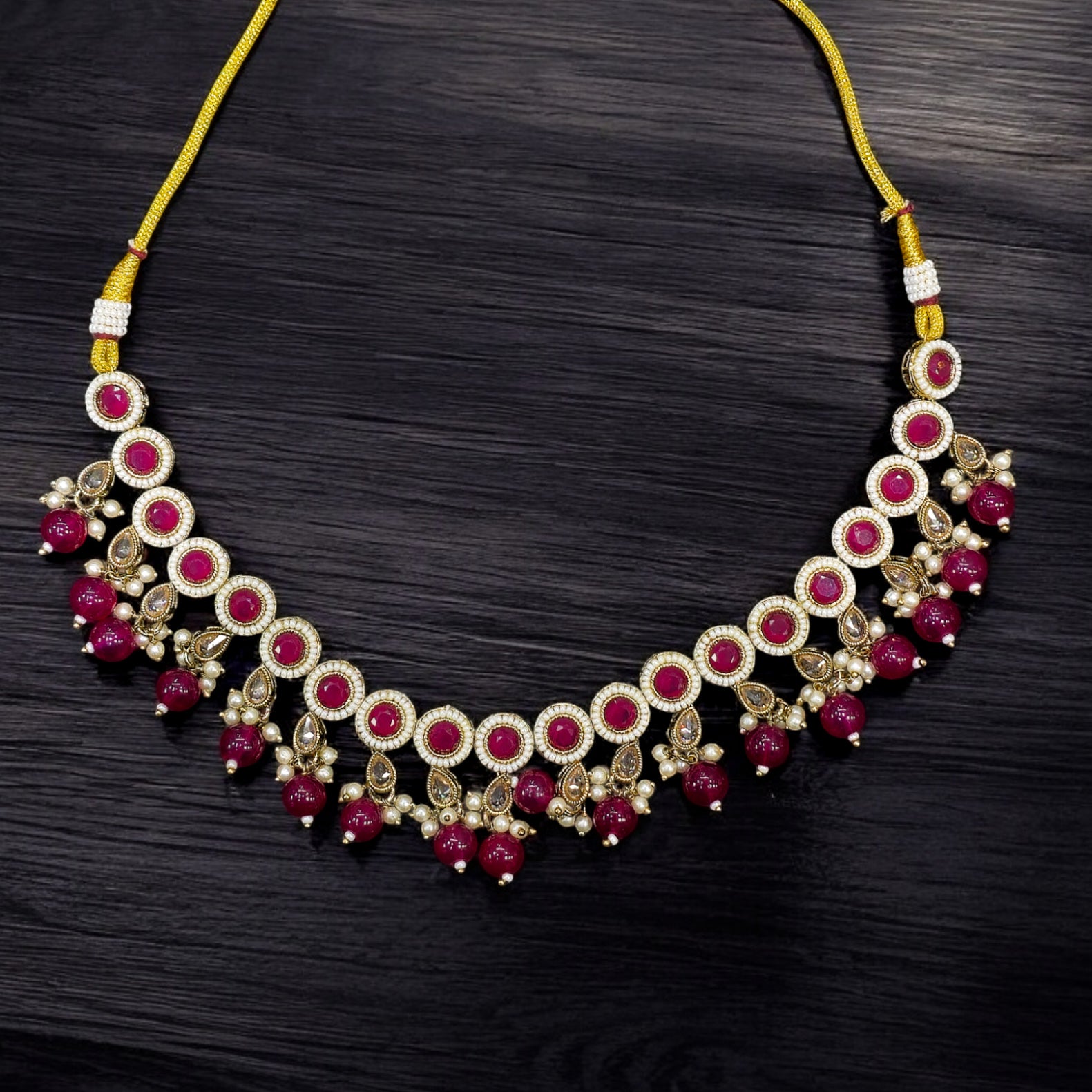 FW Ruby Pearl Mehendi Plating Necklace Set