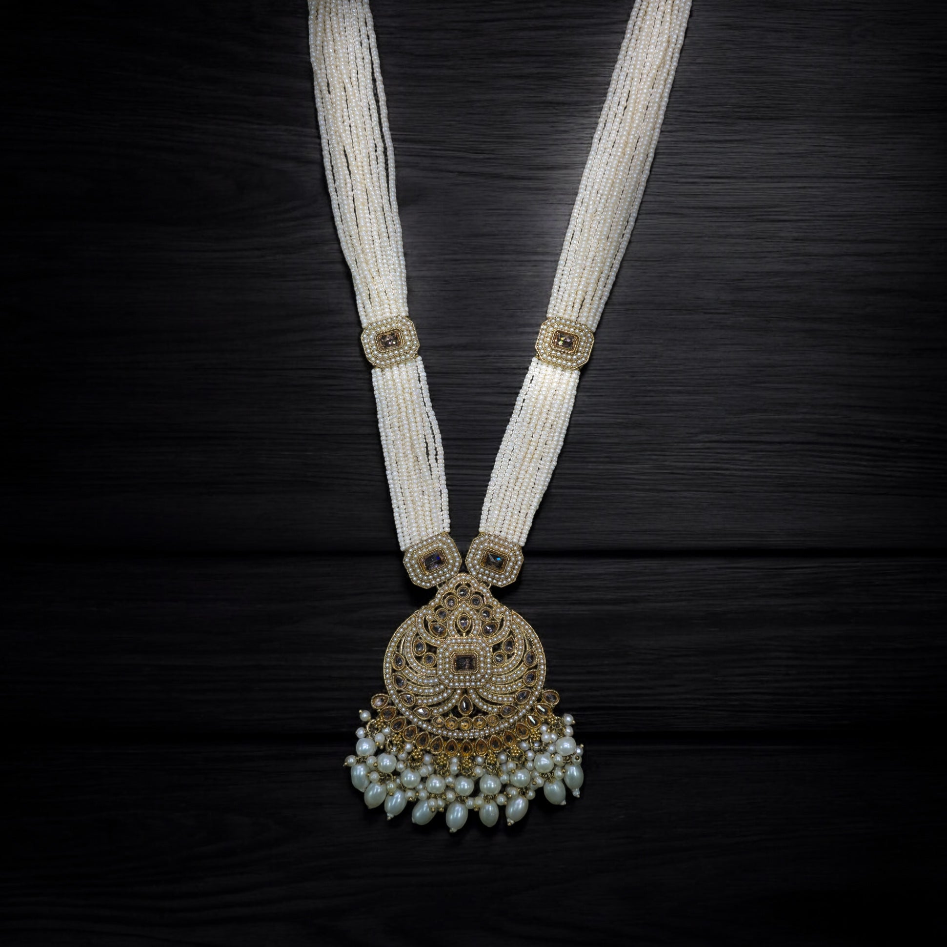 FW LCT Stone Pearl Mehendi Plating Long Necklace Set