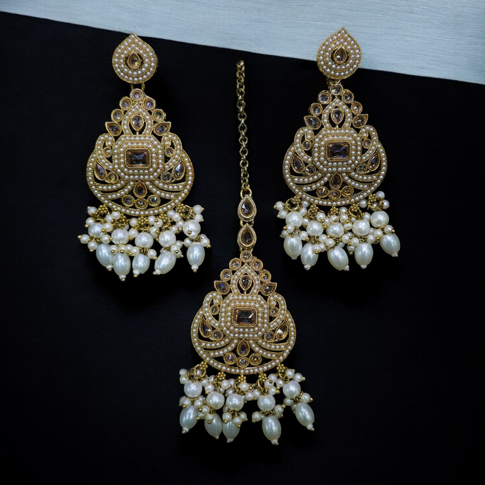 FW LCT Stone Pearl Mehendi Plating Long Necklace Set