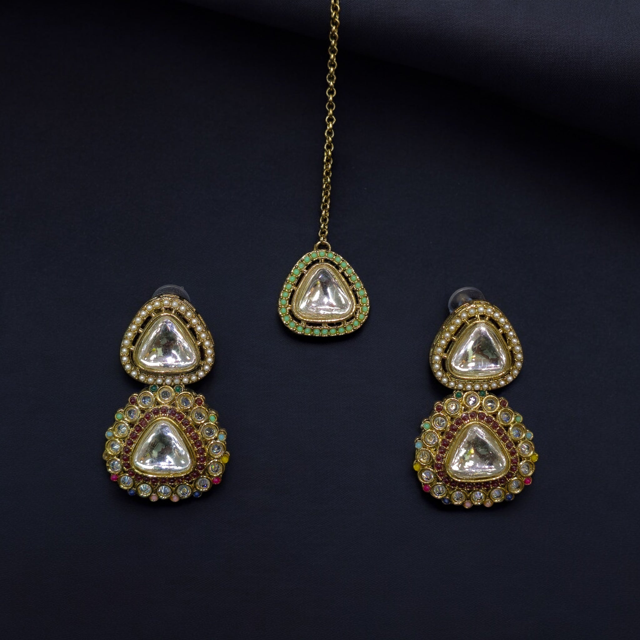 FW Multicolor Kundan Mehendi Plating Necklace Set