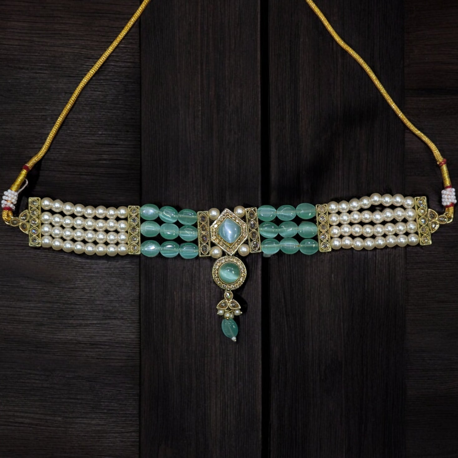 FW Mint Stone Mehendi Plating Choker Set