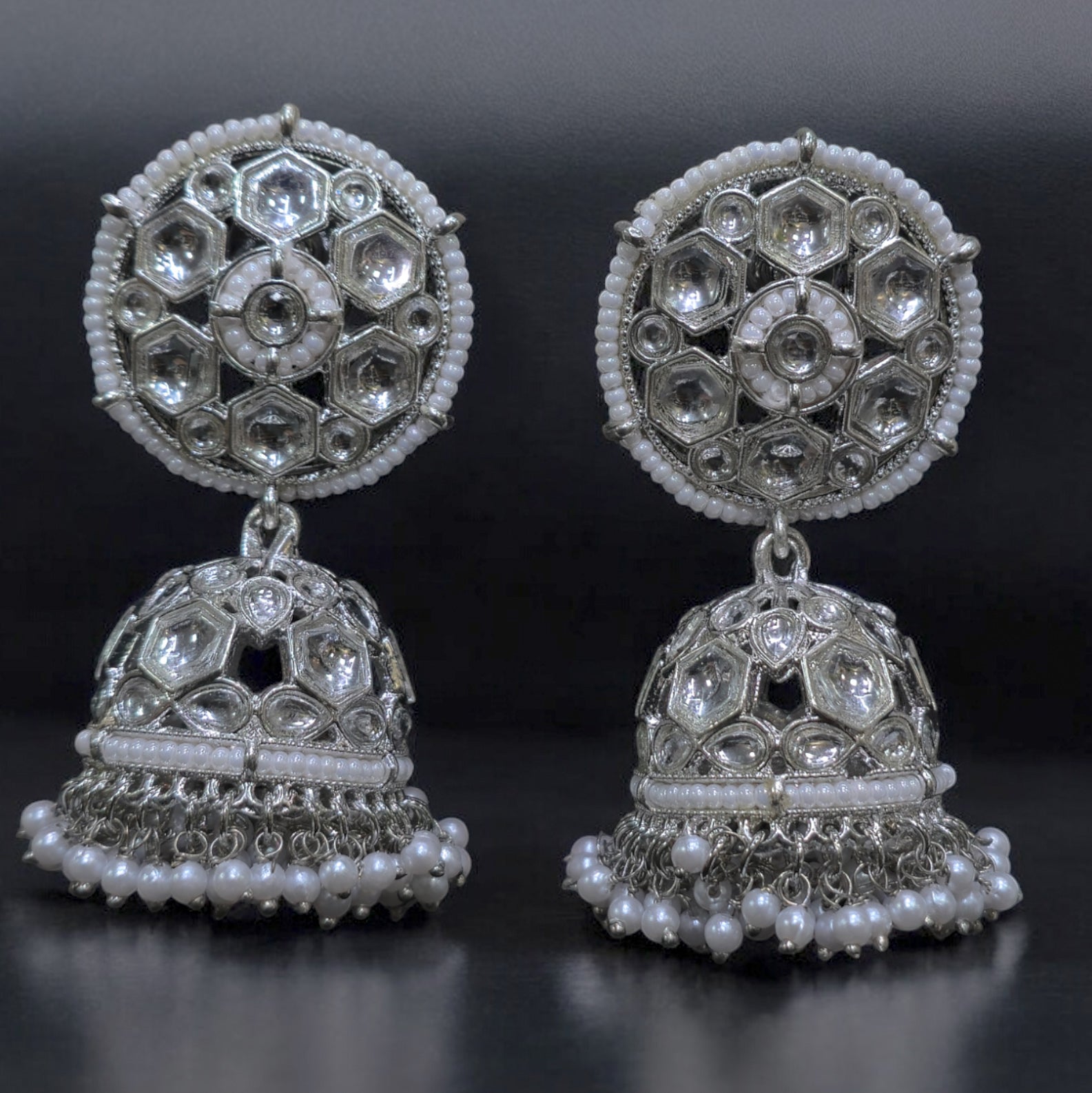 FW Silver Pearl Indo Western Jhumka