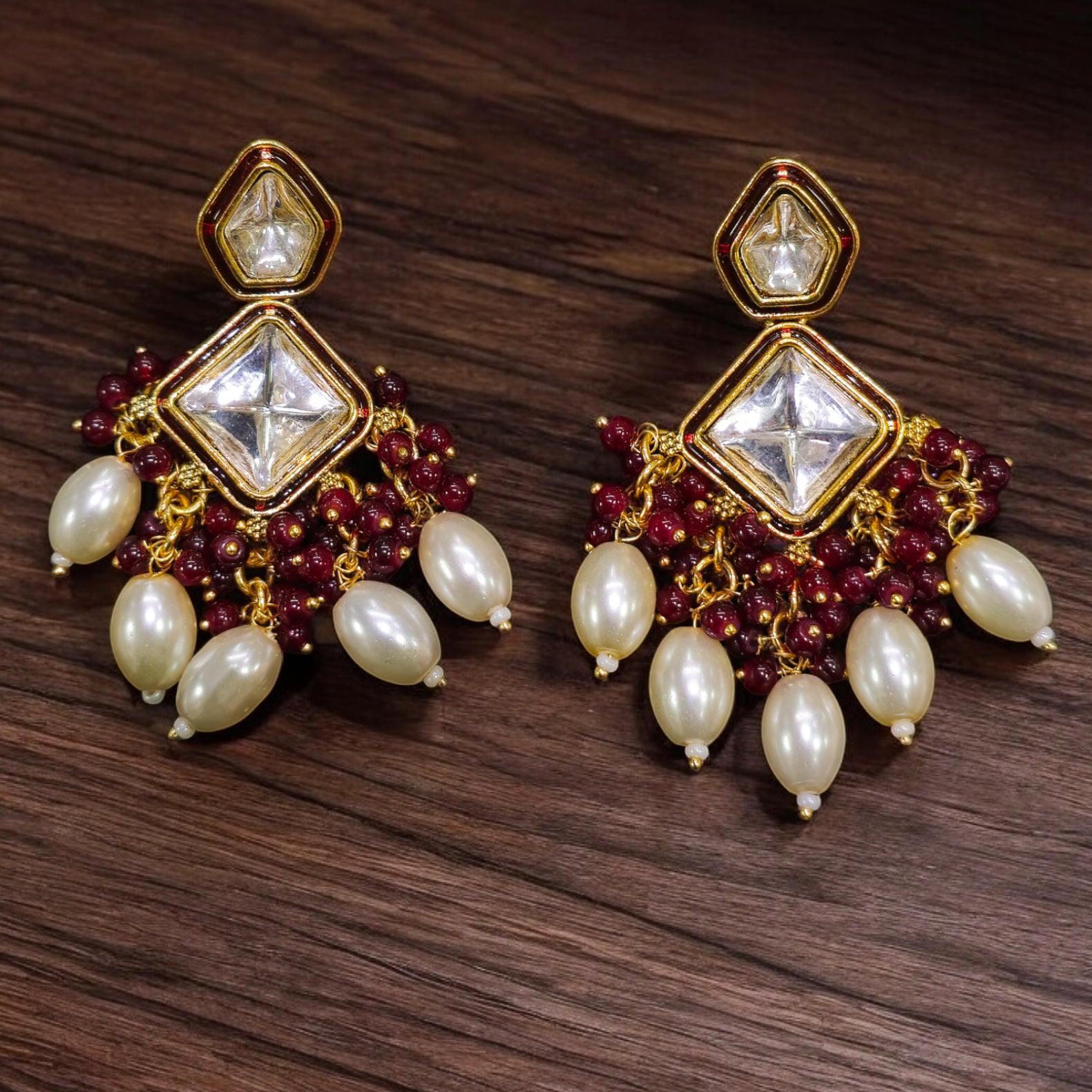 FW Maroon Kundan Earring