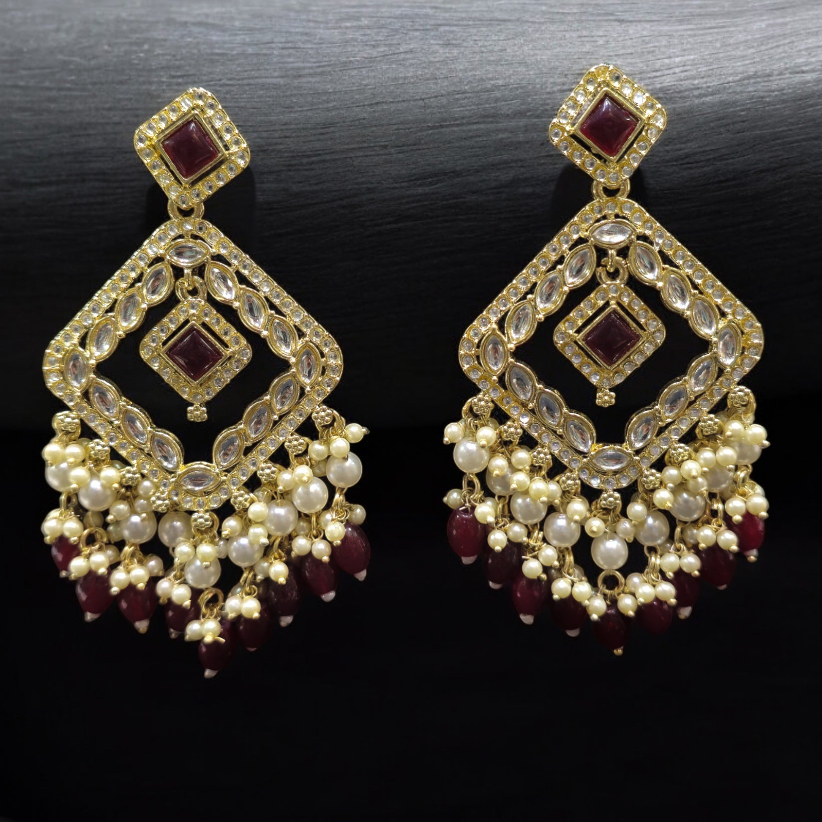 FW Maroon Indo Western Earrings