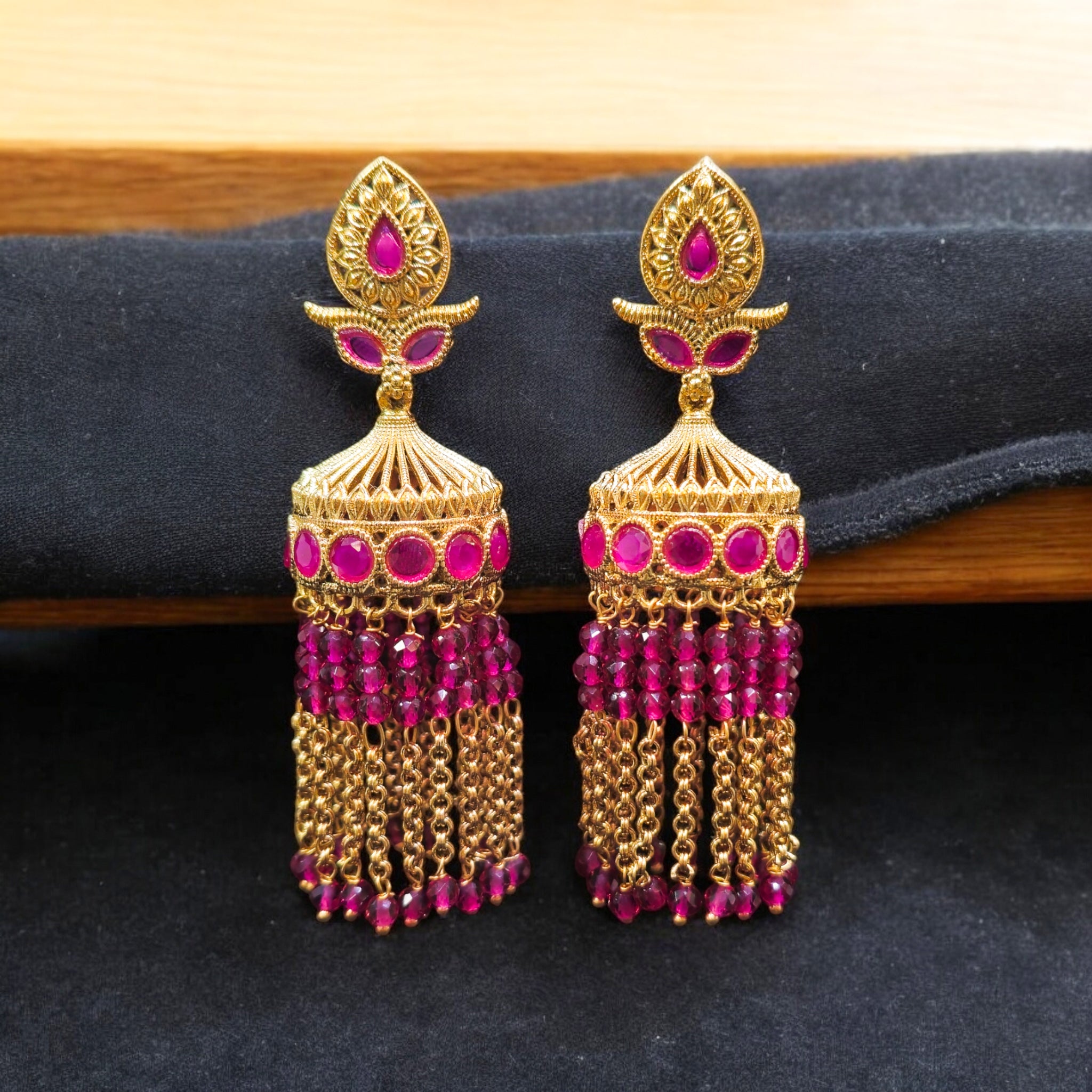 FW Ruby Gold Plated Antique Jhumka