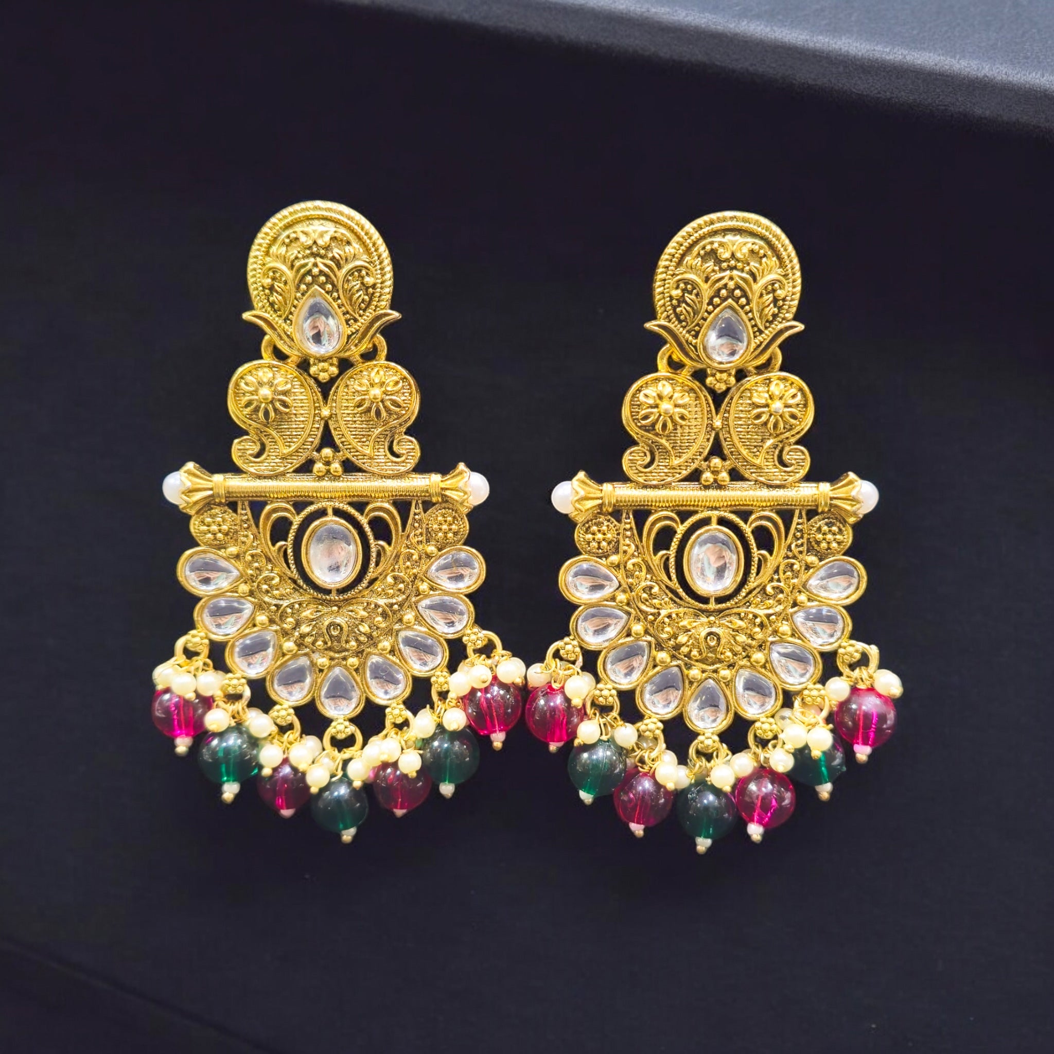 FW RubyGreen Kundan Earrings