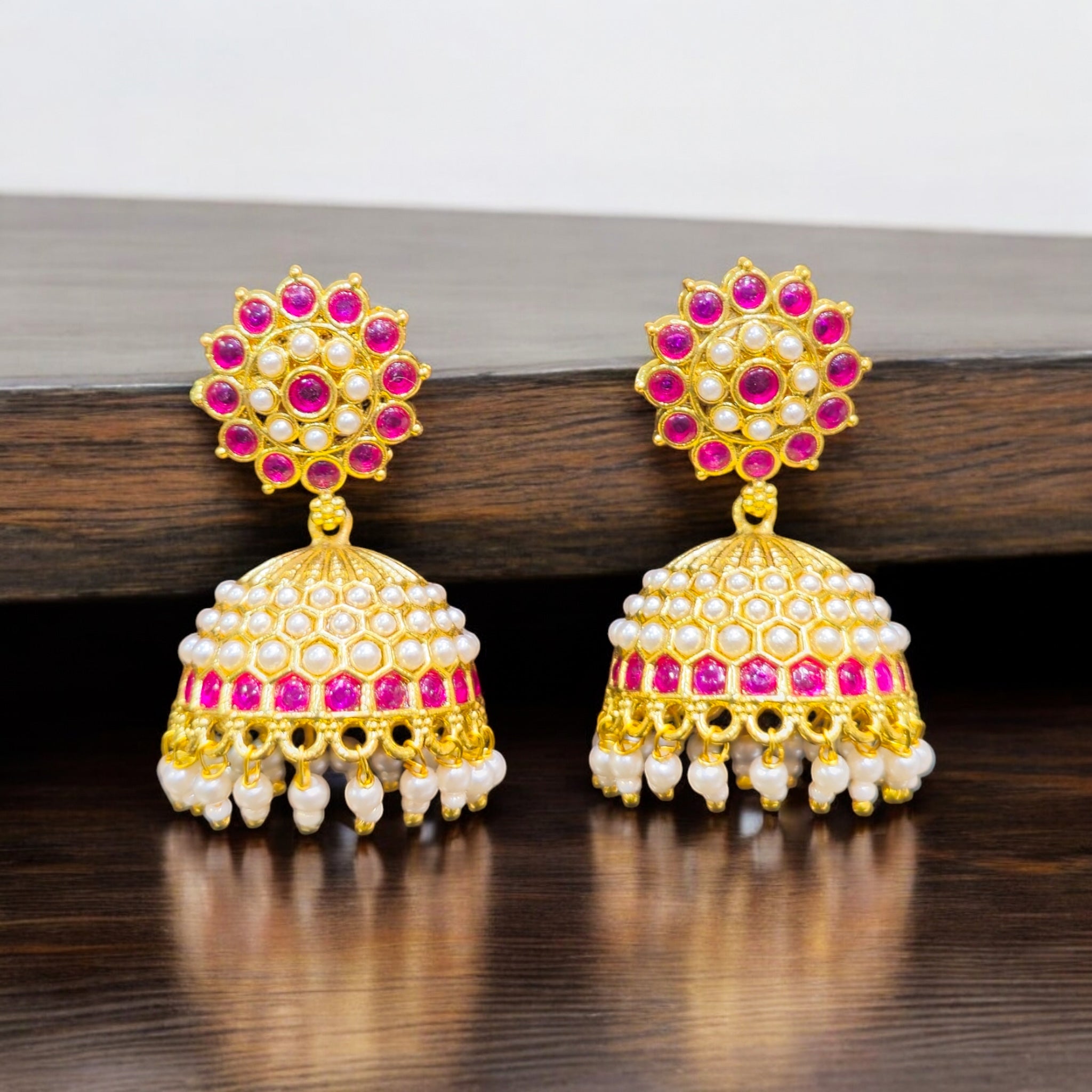 FW Ruby Gold Plated Antique Jhumka