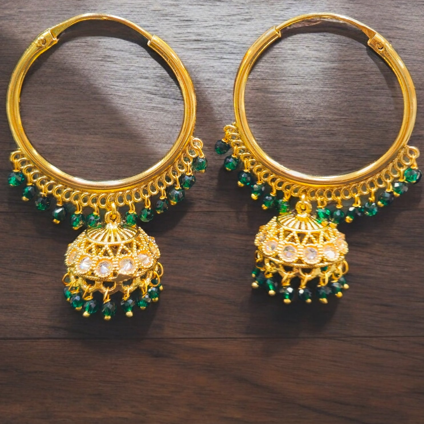 FW Green Crystal Chandbali Antique Jhumka